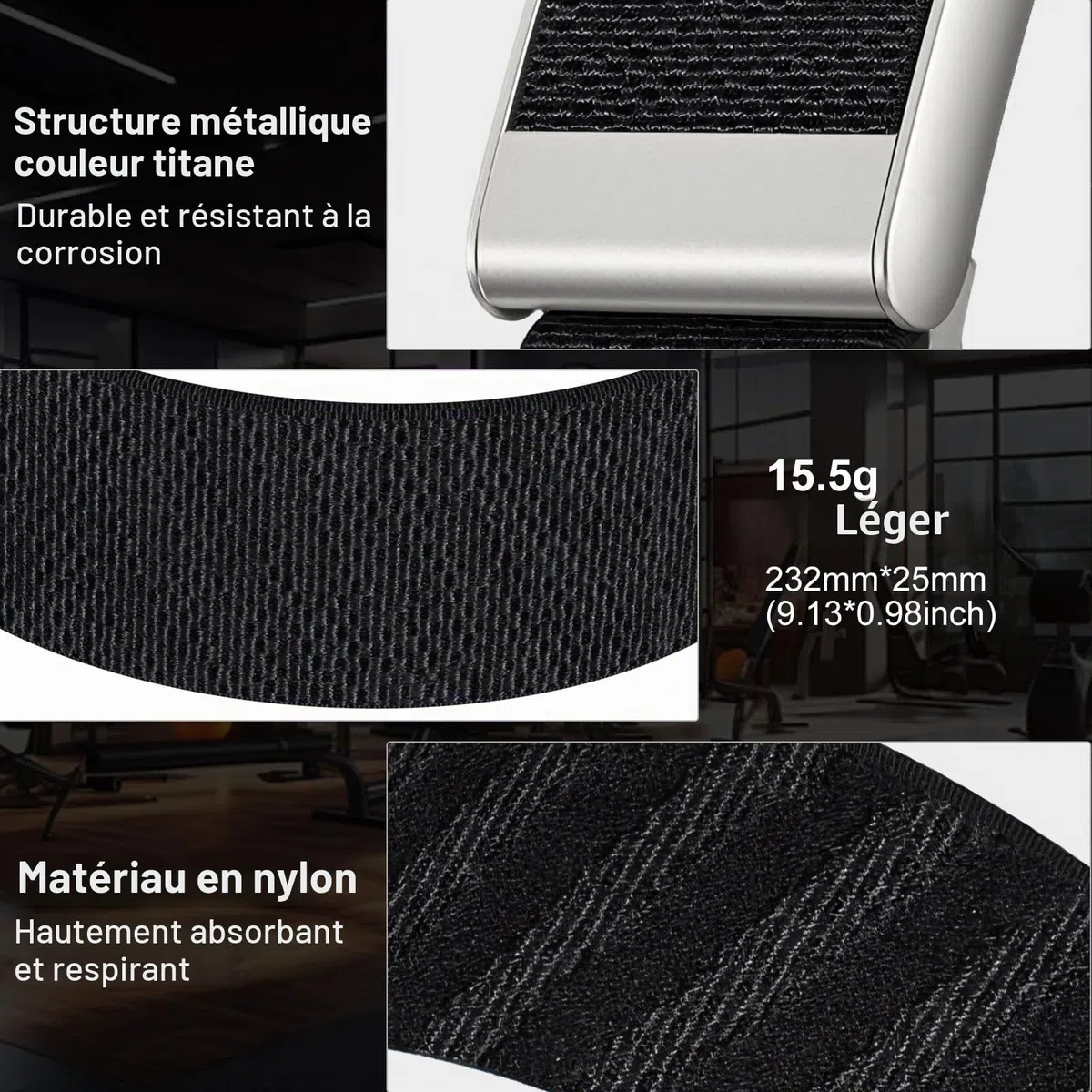 Bracelet tressé nylon pour Whoop 5.0, Bracelet de sport léger, Boucle Réglable Sangles Sport élastiques pour homme et femme (noir)