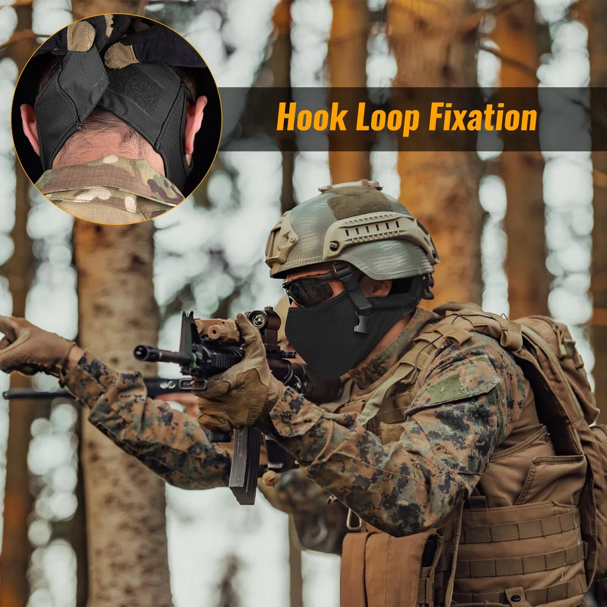 Qavctw Masque de tir Tactique Pliable Airsoft en Silicone Respirant Oreilles Libres Demi-Visage Masque Militaire en Maille pour tir, équitation, Escalade, Paintball, Chasse (M-Noir)