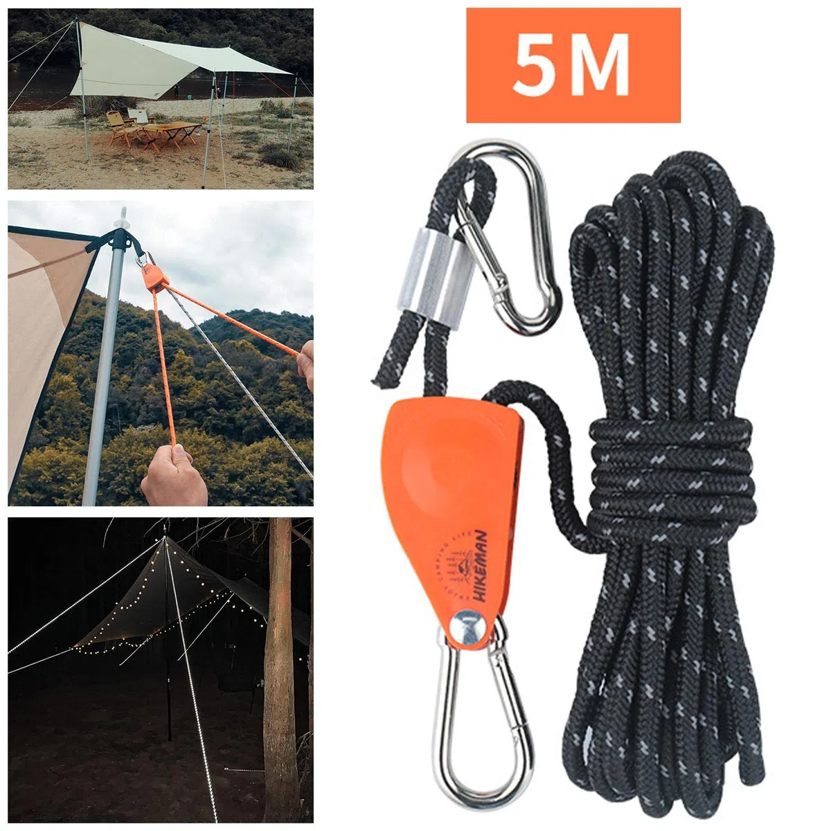 Amagogo Cintre de Corde à cliquet de poulie, Engrenages en métal renforcé Robuste sécurisé tendeur de Boucle réfléchissant Corde Anti-dérapante pour Le
