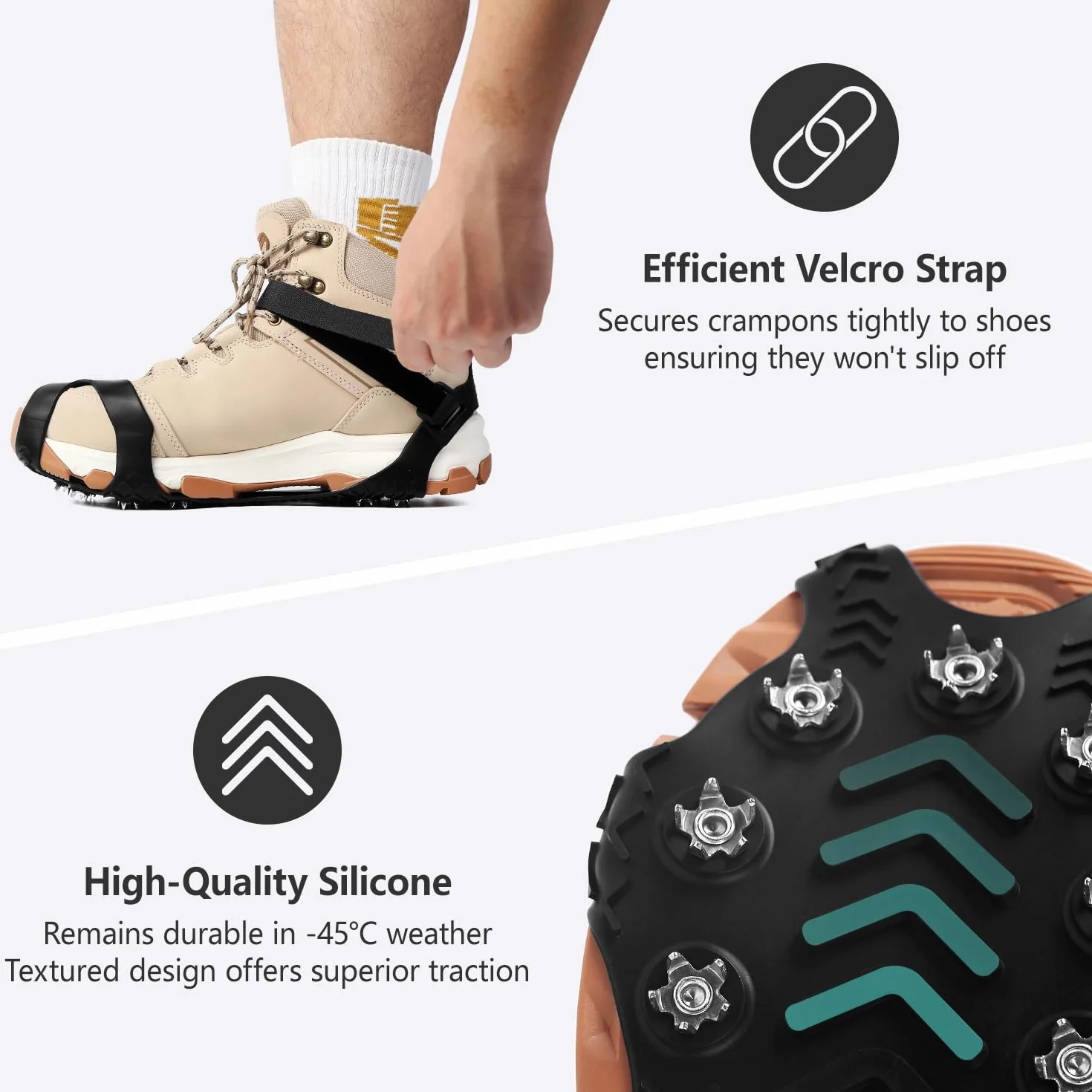 Griffes à Crampon avec 11 Dents, Véritables Pointes en Acier Inoxydable et Silicone Durable, Mixte Adulte, Anti-Slip Crampons de Neige pour la Marche, Randonnée, Alpinisme en Hiver