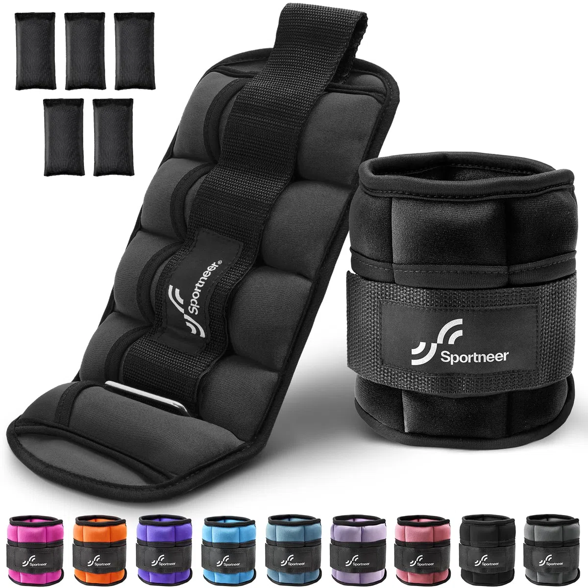 Sportneer Lot de 2 haltères réglables pour Cheville et Poignet, 0,45 kg à 3,15 kg, Noir