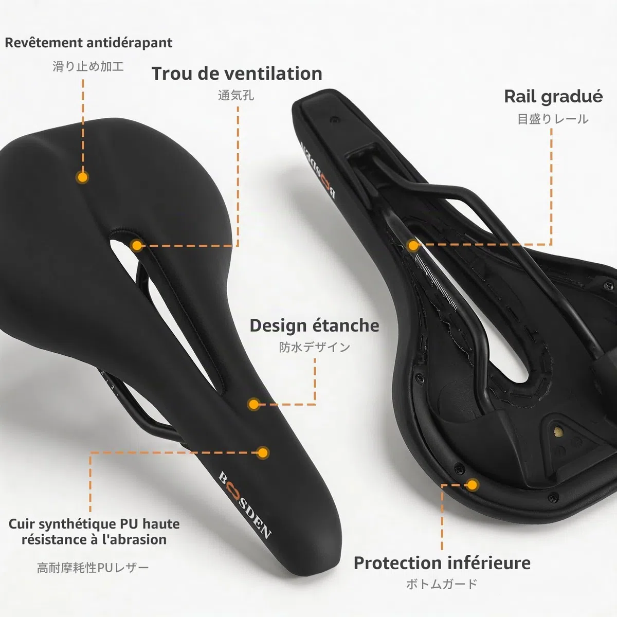 BOOSDEN Selle VTT, Selle Velo Confortable, Selle de Vélo, Selle Confortable pour Hommes et Femmes, Selle Vélo pour Vélo de Montagne/VTT/Vélos/Vélos Pliants, Marron,Blanche, Noir