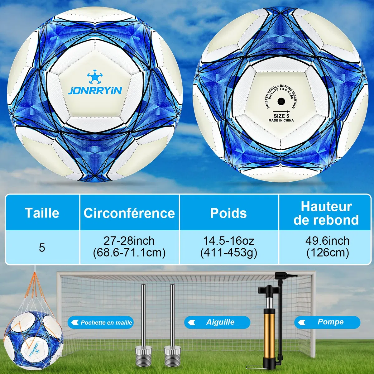 JONRRYIN Ballon de Football en Fluorescence, Ballon de Football Lumineux, Officielle Taille 5, Ballon De Foot pour Enfants et Jeunes et Adulte Ballon de Match de Football avec Pompe