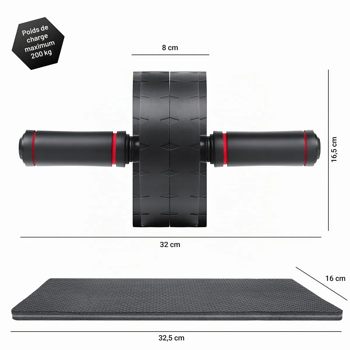 EliteAthlete Roue Abdominale - Roulette Abdominaux - AB Wheel - Rouleau Abdo - Abdos musculation appareil de sport fitness - AB Roller incl. tapis rembourré