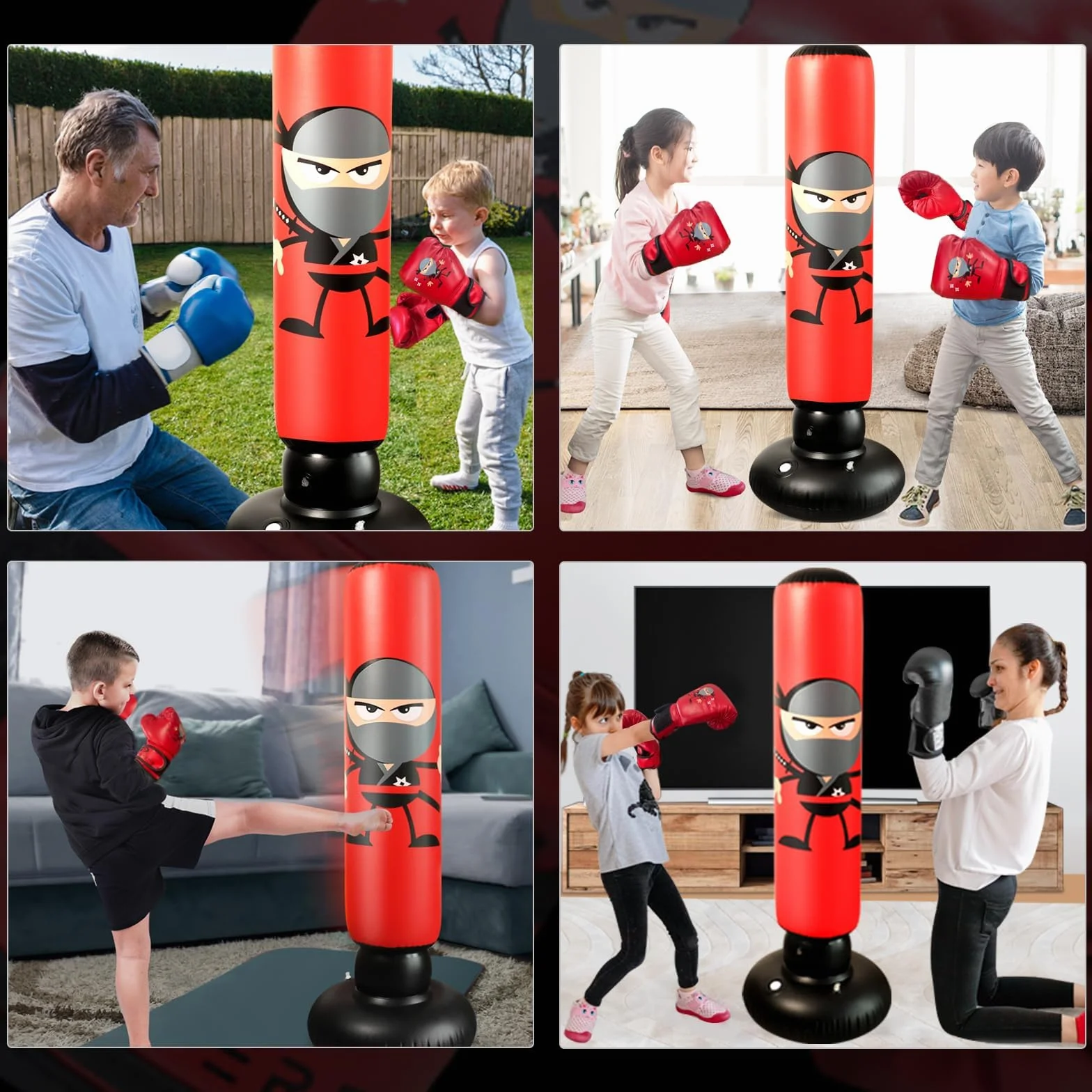 Punching Ball Enfants Sac de Boxe Gonflable Enfant 160cm avec Pompe à air Sac de Frappe Enfant sur Pied Sac de Frappe sur Pied pour Boxe, Kickboxing, Karaté et Soulagement du Stress.