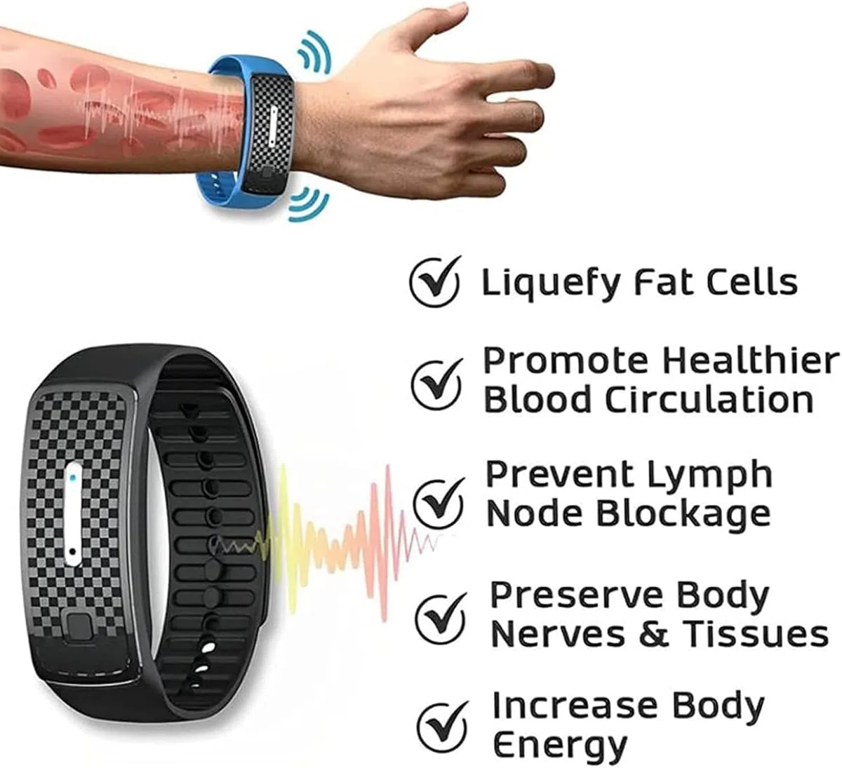 Lyfanog Bracelet Detox Bracelet Lyfanoe Bracelet Lyfanoe Brûleur de Graisse Montre Ultrasonique Brûleur de Graisse Bracelet Réglable en Silicone pour Homme Femme (Noir + Blanc)