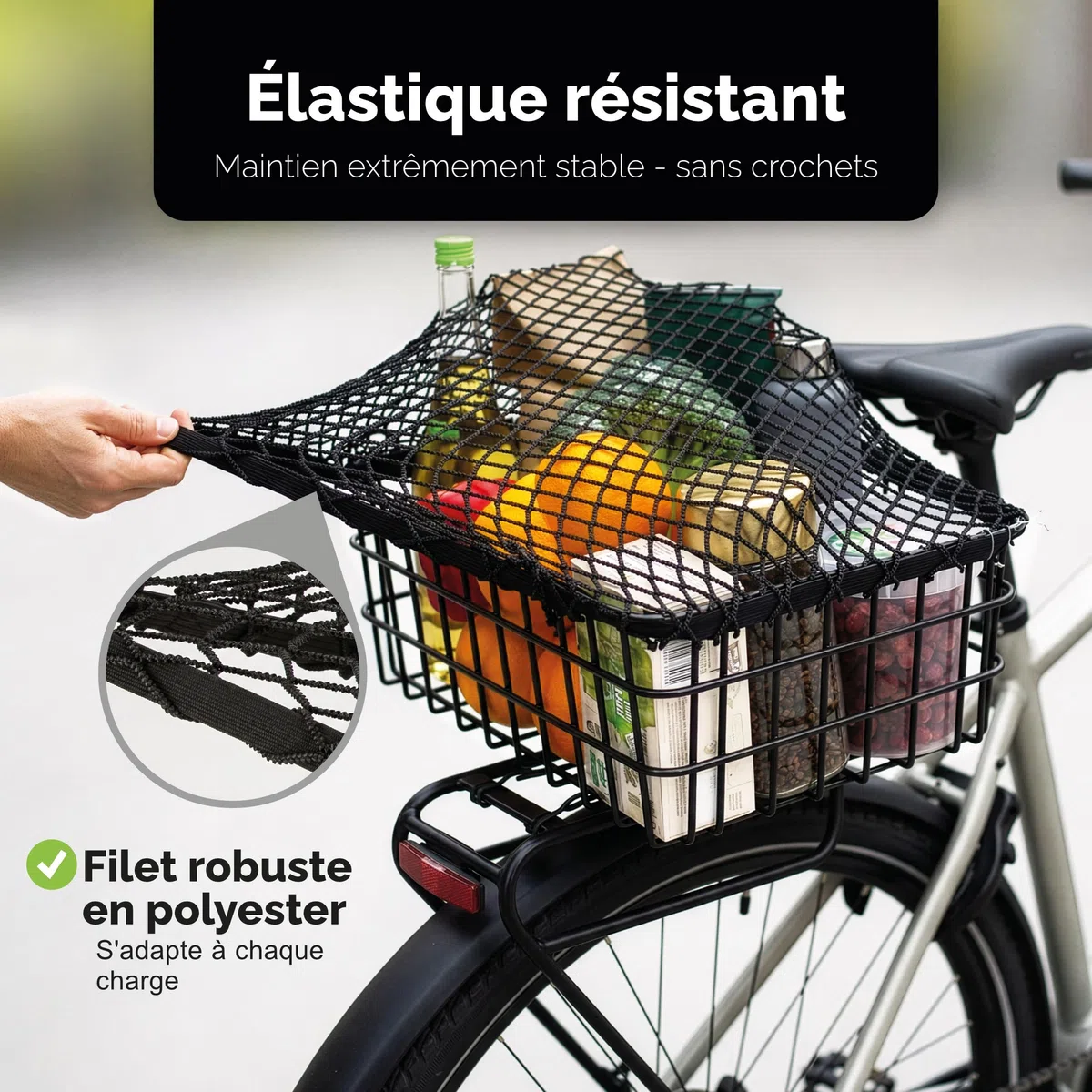 Filet à bagages pour vélo - Stable et flexible - Panier de sécurité et ordre en déplacement