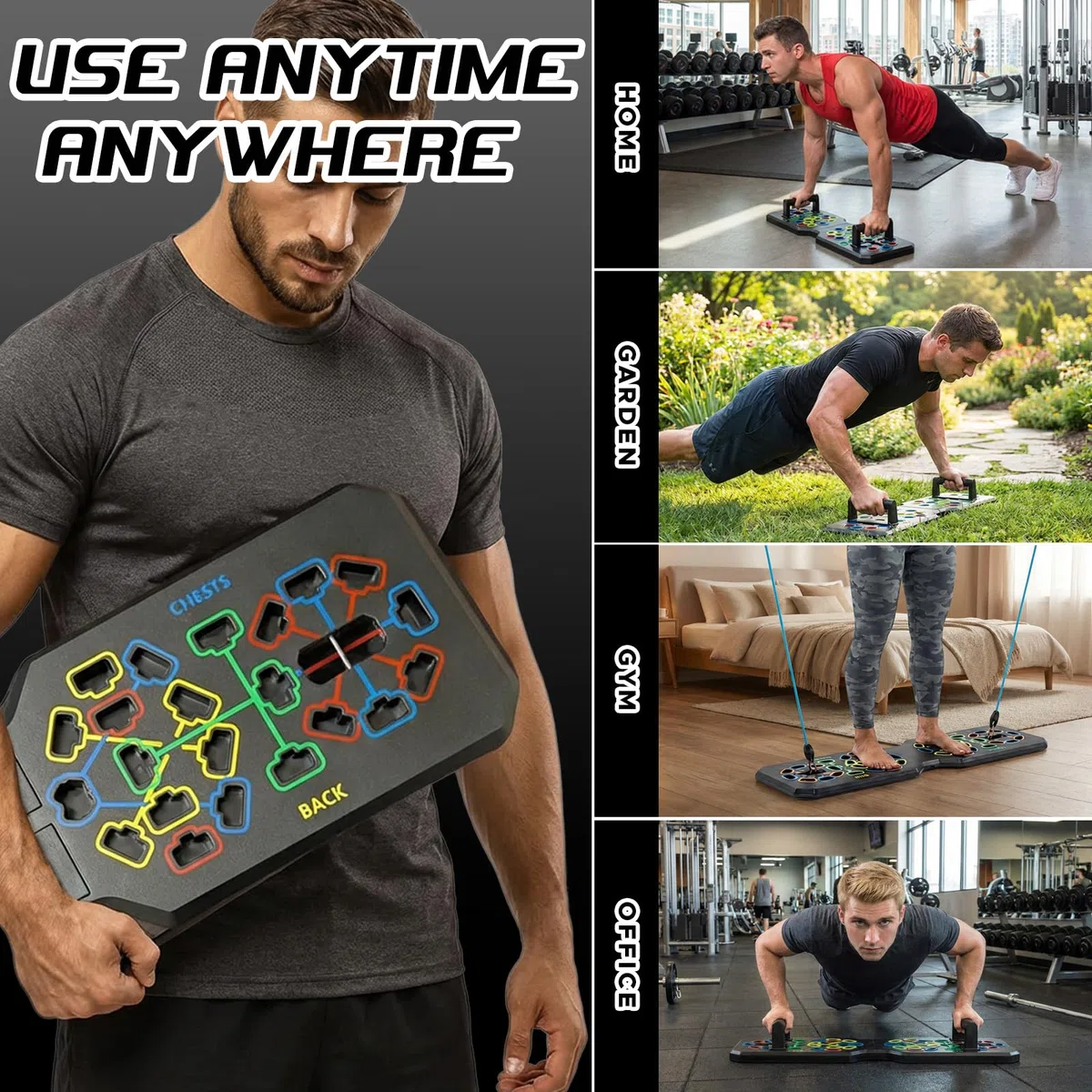 Planche de Pompes Multifonction 26 en 1, Portable Planche Pompe, Push up Board Pliante avec 2 Bande de Résistance & 2 Poignée Antidérapante, pour Fitness, Yoga, Usage Intérieur et Extérieur