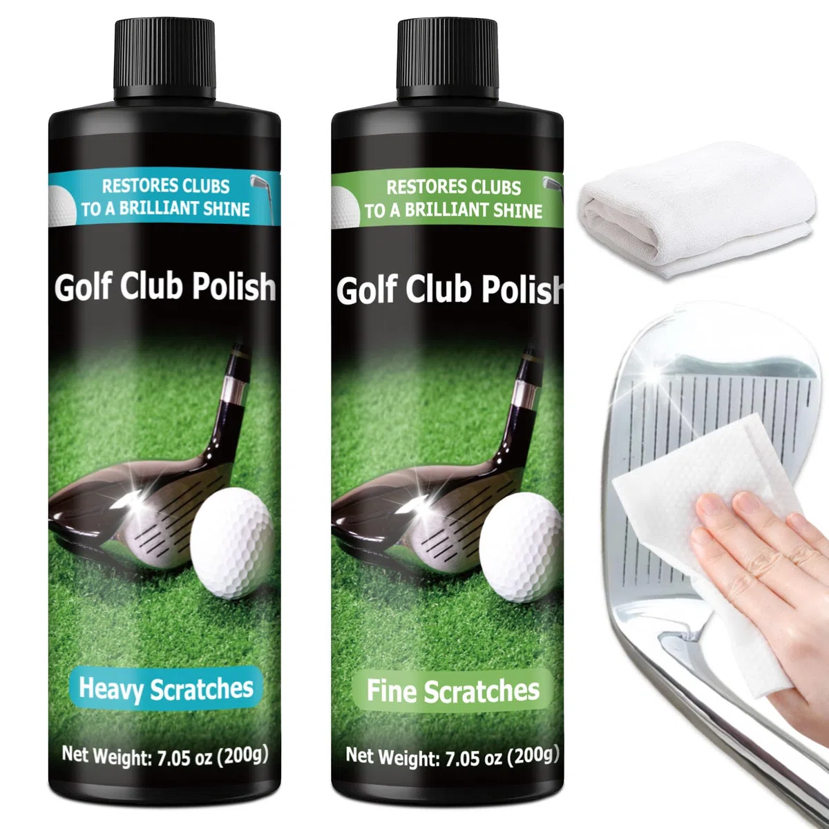 Polish pour Clubs de Golf, Kit de Nettoyage 200 + 200 ML, Adapté aux Fers, Bois, Putters et Grips