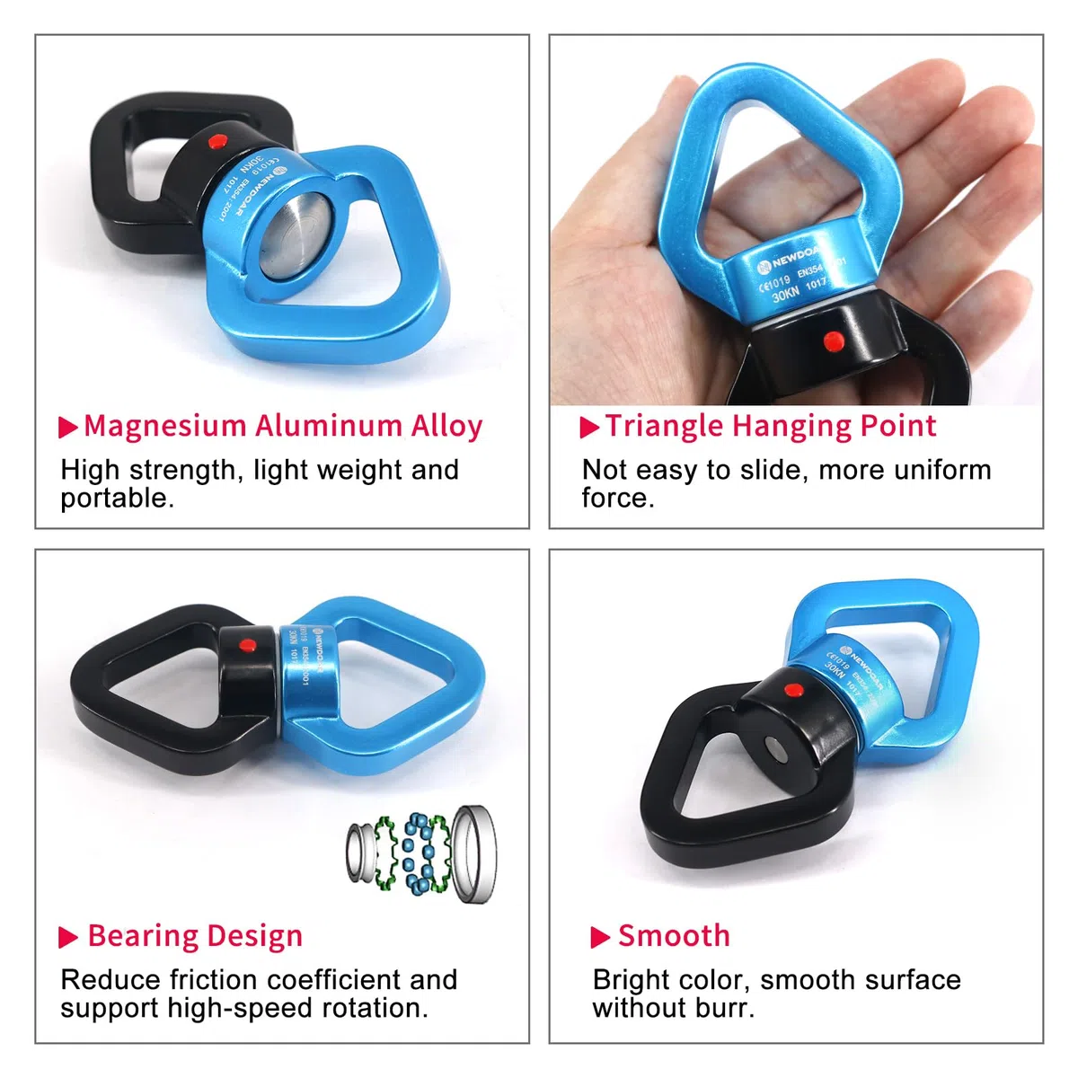 NewDoar Swing Swivel, 30KN Certifié CE Dispositif Pivotant à Micro-rotateur Descendeur Escalade pour La Danse Aérienne, La Balançoire de Yoga, Le Hamac Suspendu, D Escalade, L'arboriste