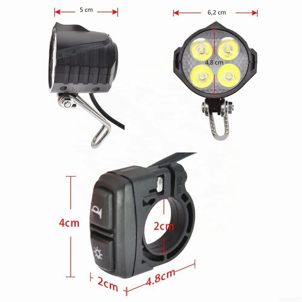 Kit d'éclairage pour vélo électrique 24V-48V, kit d'éclairage de vélo électrique avec phare LED, feu arrière et interrupteur de contrôle utilisateur pour une sécurité de conduite améliorée