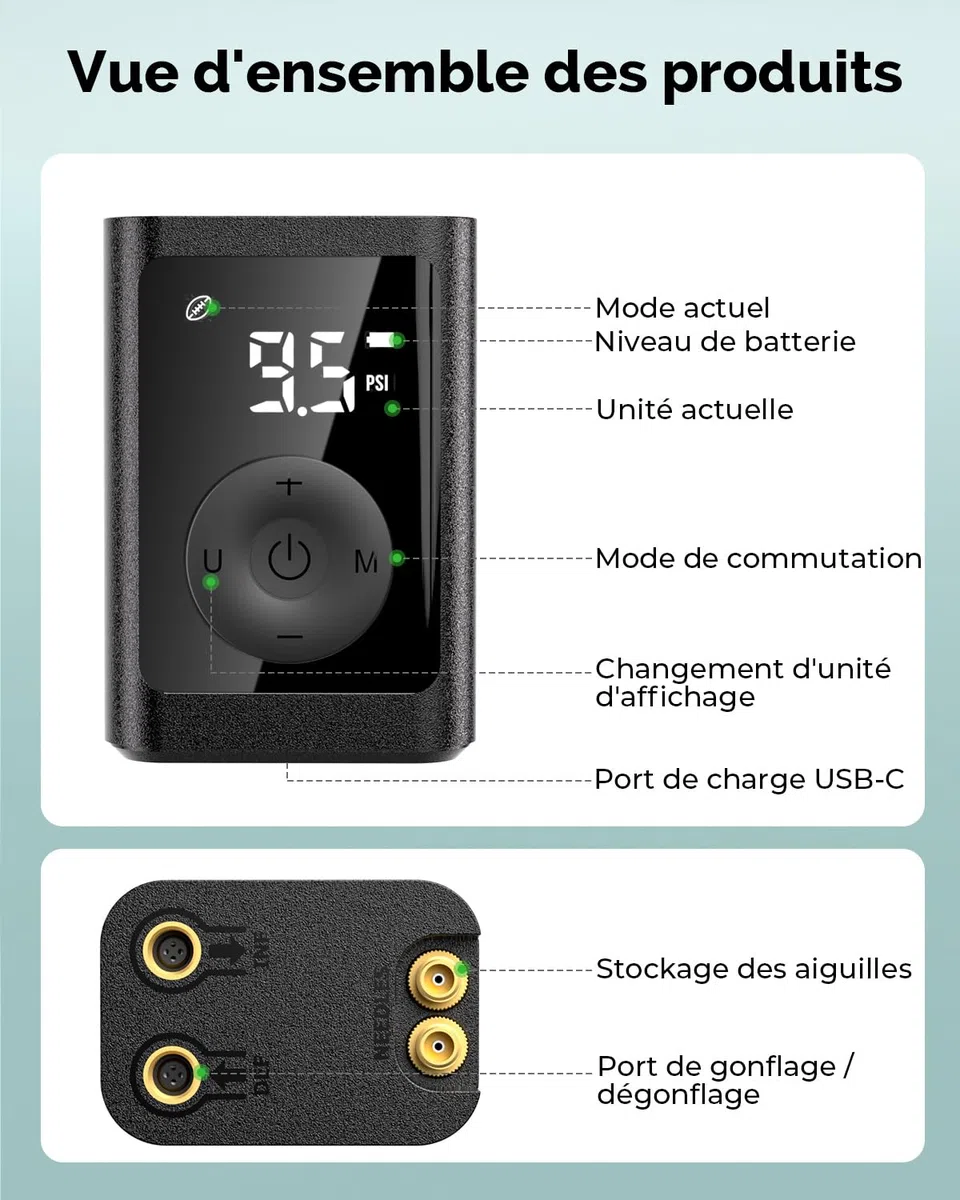 ETENWOLF Pompe à Balles Électrique Gonflage & Dégonflage 0,14-1,17 Bar,Pompe à Basketball avec Manomètre de Précision, Pompe à Air Rechargeable pour Ballons, Pompe à Air pour Ballon