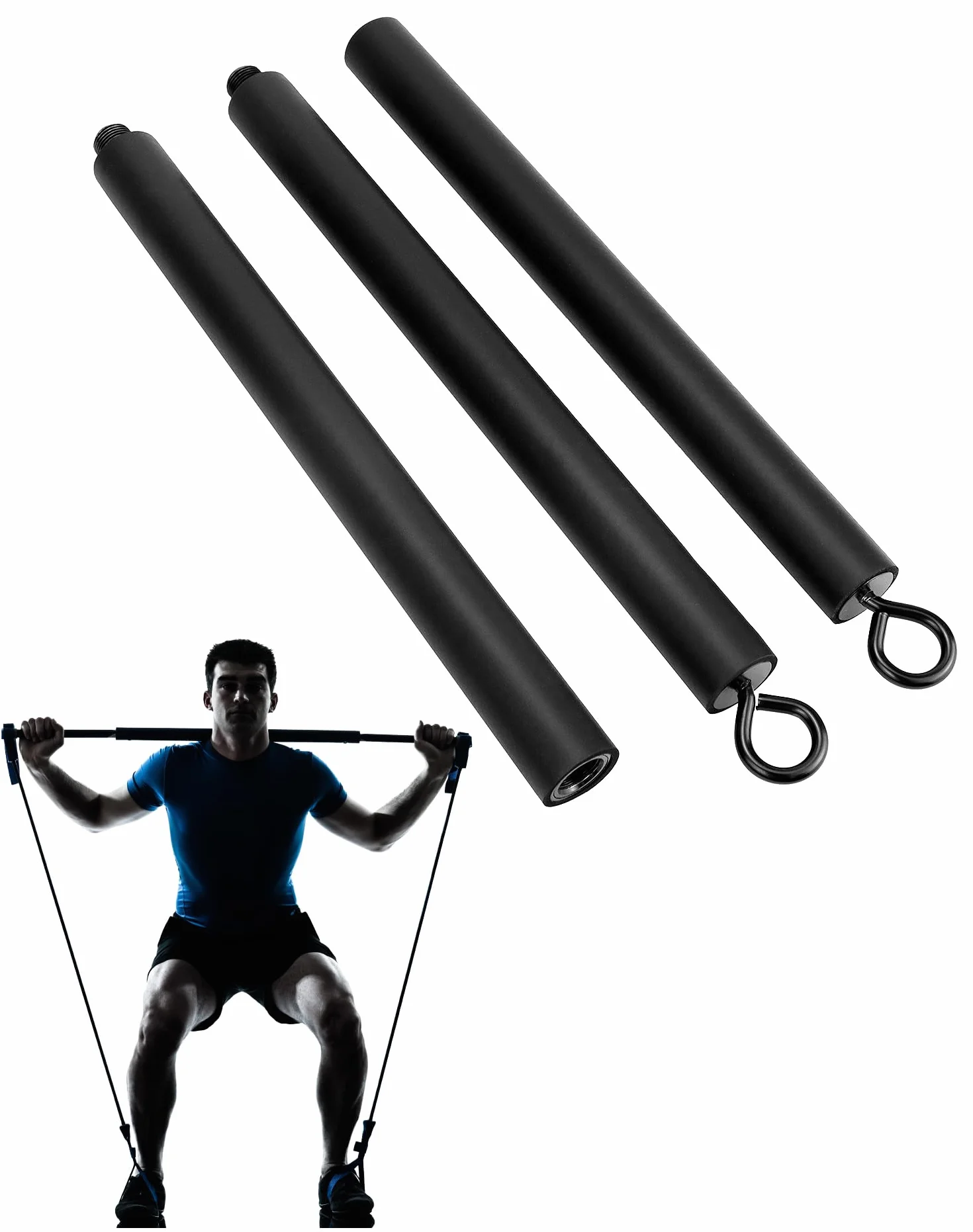 QWORK® Barre pour Bandes de Résistance, Barre de Fitness Détachable 108/74 cm, 3 Sections, Charge Max. 360 kg, Accessoire d’Entraînement Maison et Salle de Sport
