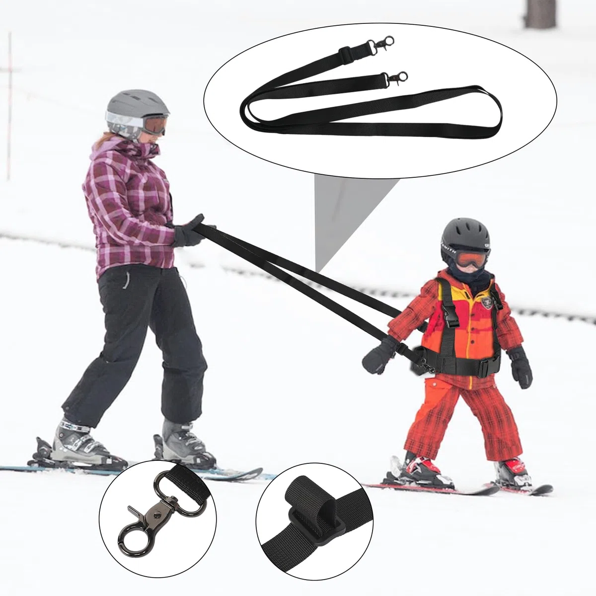 Sangle de ski pour enfant - Aide au transport - Avec laisse amovible et sac réglable - Sangle d'épaule de ski - Accessoire de ski pour débutants