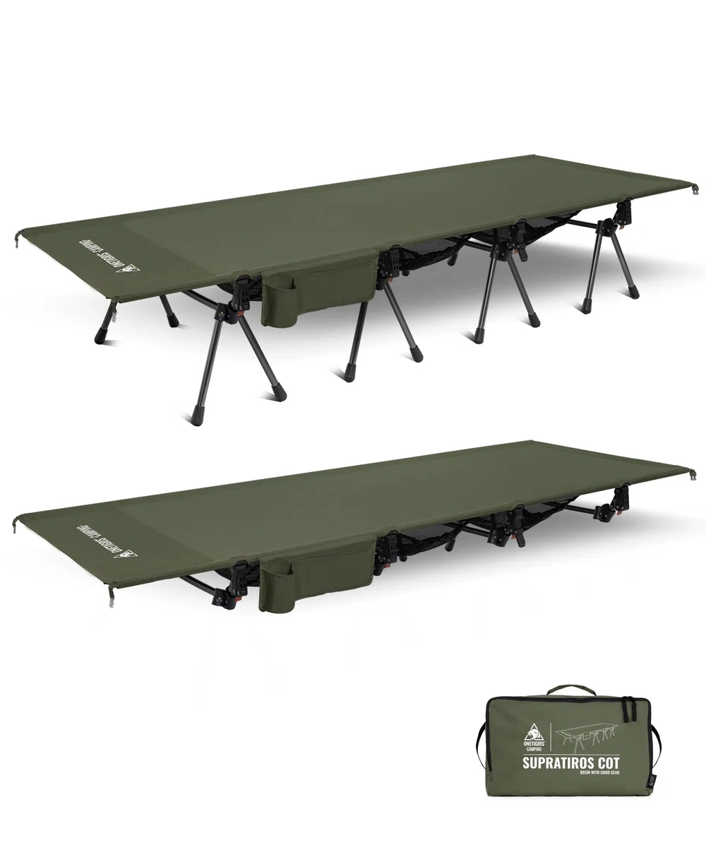 OneTigris SUPRATIROS Lit de camp pliable XXL portable et léger jusqu'à 180 kg pour tente, extérieur, voyage, jardin, bureau (220 x 80 cm)