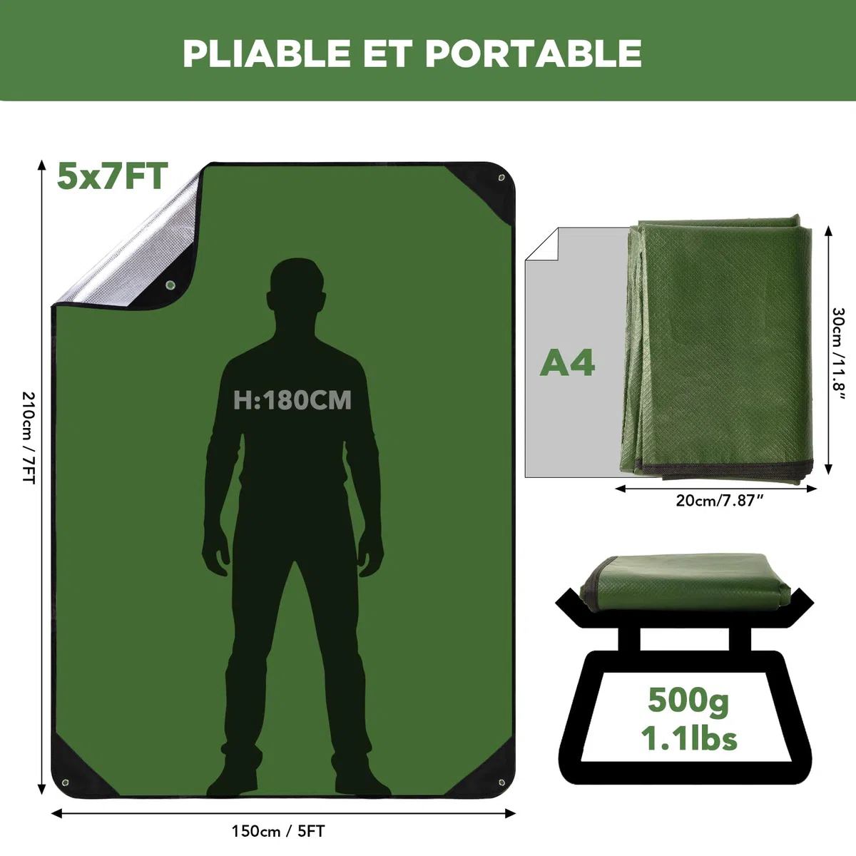 E EASTSTORM Couverture de Survie Reutilisable Lourde, 150 * 210cm Survival Blanket Exterieur, Imperméable et Coupe-Vent, Convient pour Les Urgences en Plein Air, Le Camping et Les Tente