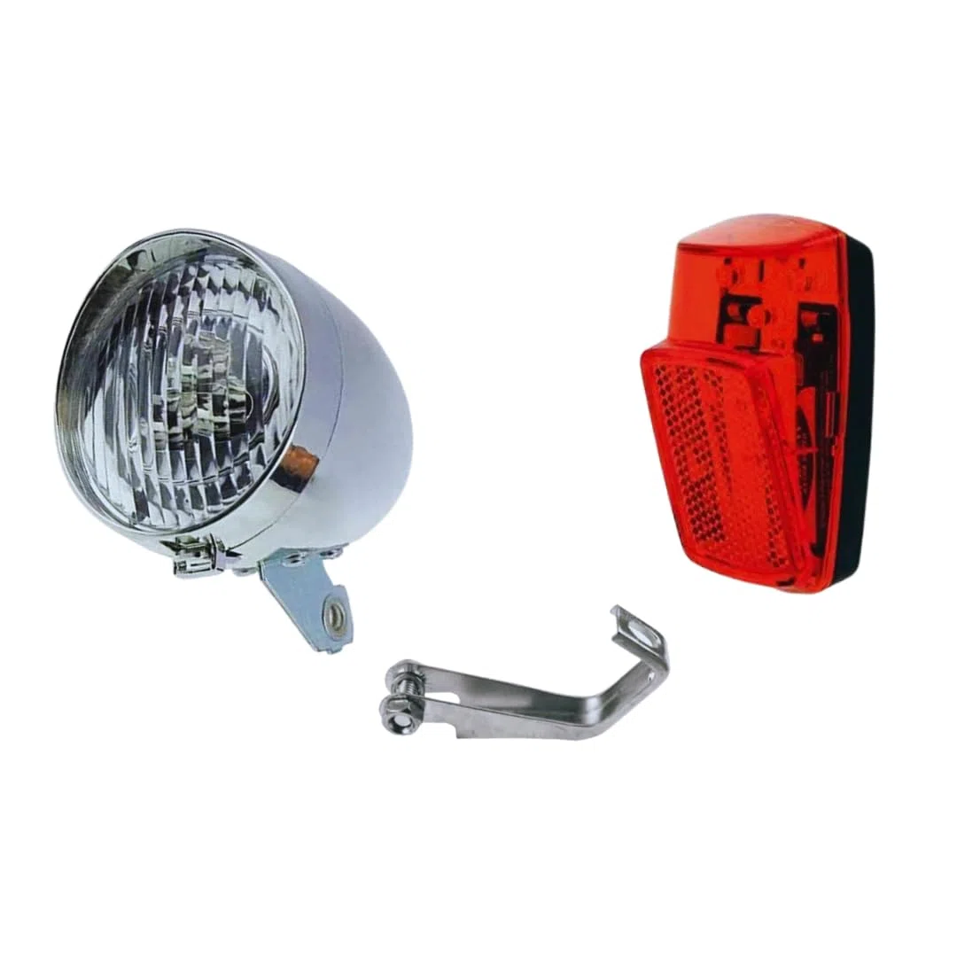 Kit feux avant et arrière vélo style vintage 3 LED – Feu avant vélo + Feu arrière de vélo rouge garde-boue – Piles incluses – Graziella Hollanda R City Bike