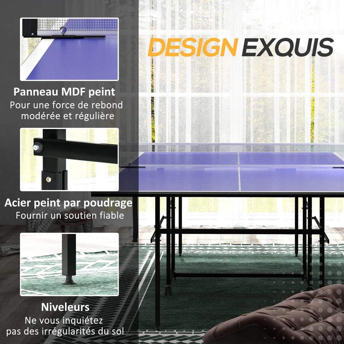 SPORTNOW Table de Tennis de Table ping-Pong Pliable + Housse de Protection - 4 roulettes, Fermeture éclair, Anti-UV et imperméable, pour l'intérieur et l'extérieur - Bleu et Noir