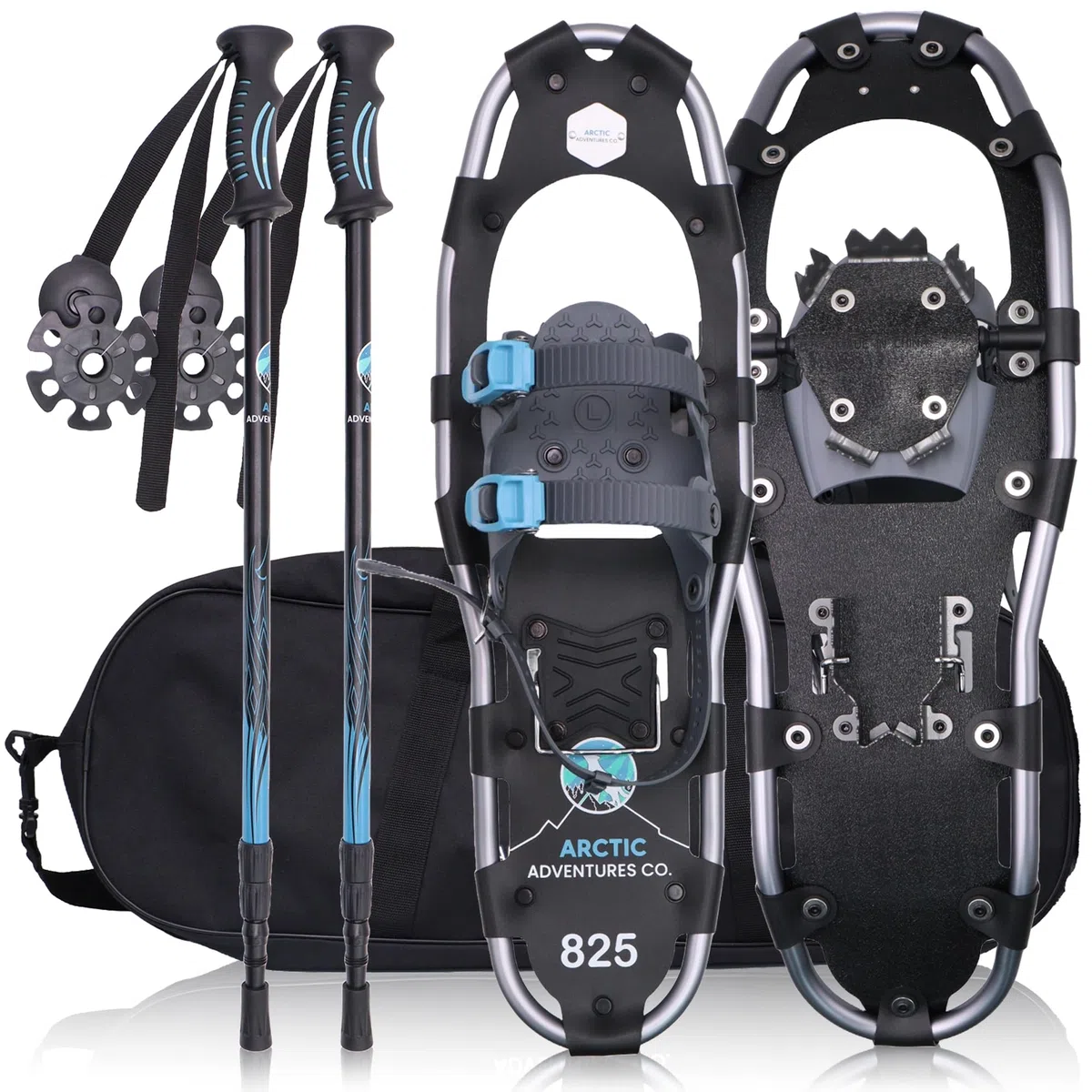 Raquettes de neige 3 en 1 pour homme et femme en aluminium avec tailles réglables et bâtons de trekking.