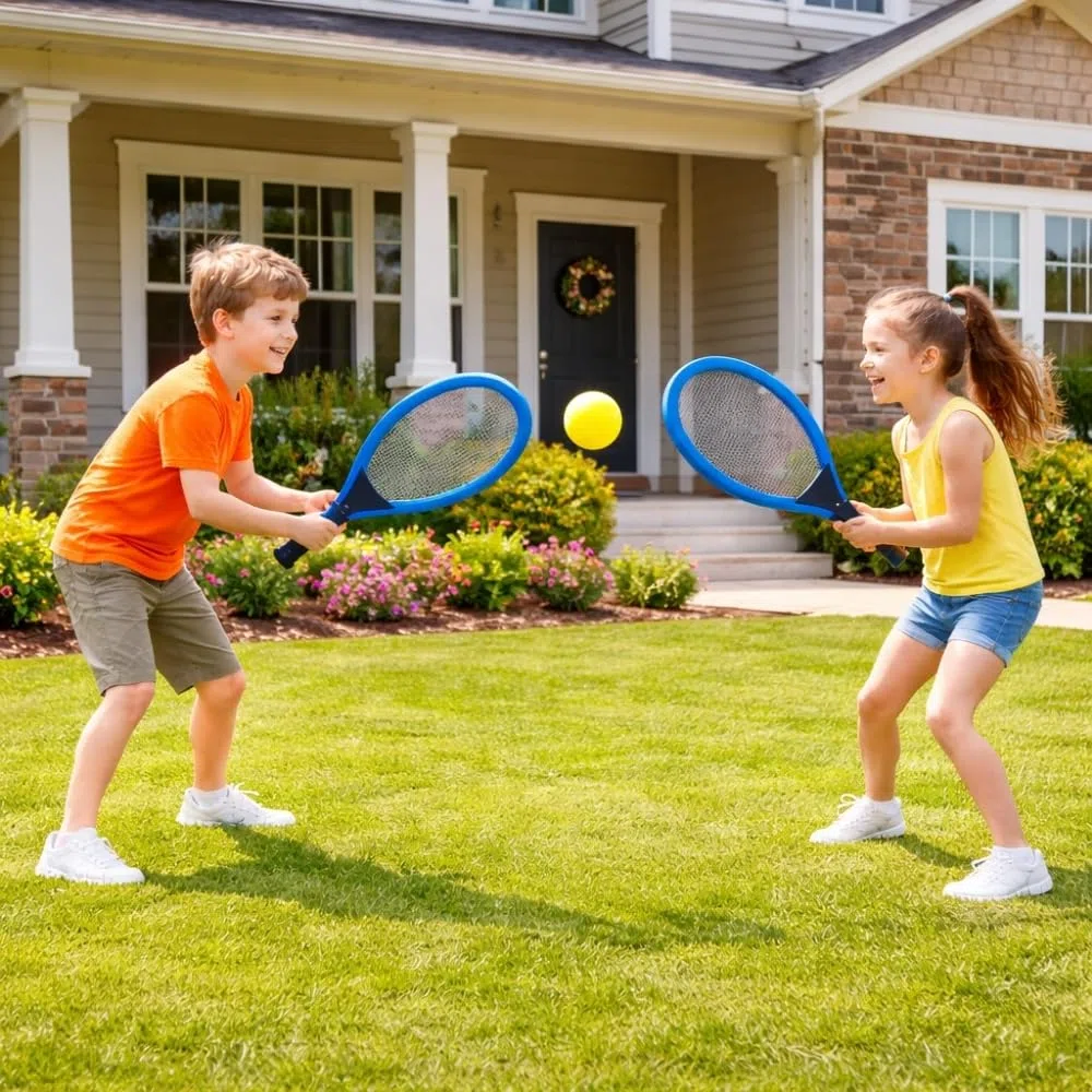 Set de Tennis Géant XL – 2 Raquettes 55 cm, Volant et Balle Souple, Couleurs Aléatoires, Jeu d'Extérieur pour Enfants et Famille