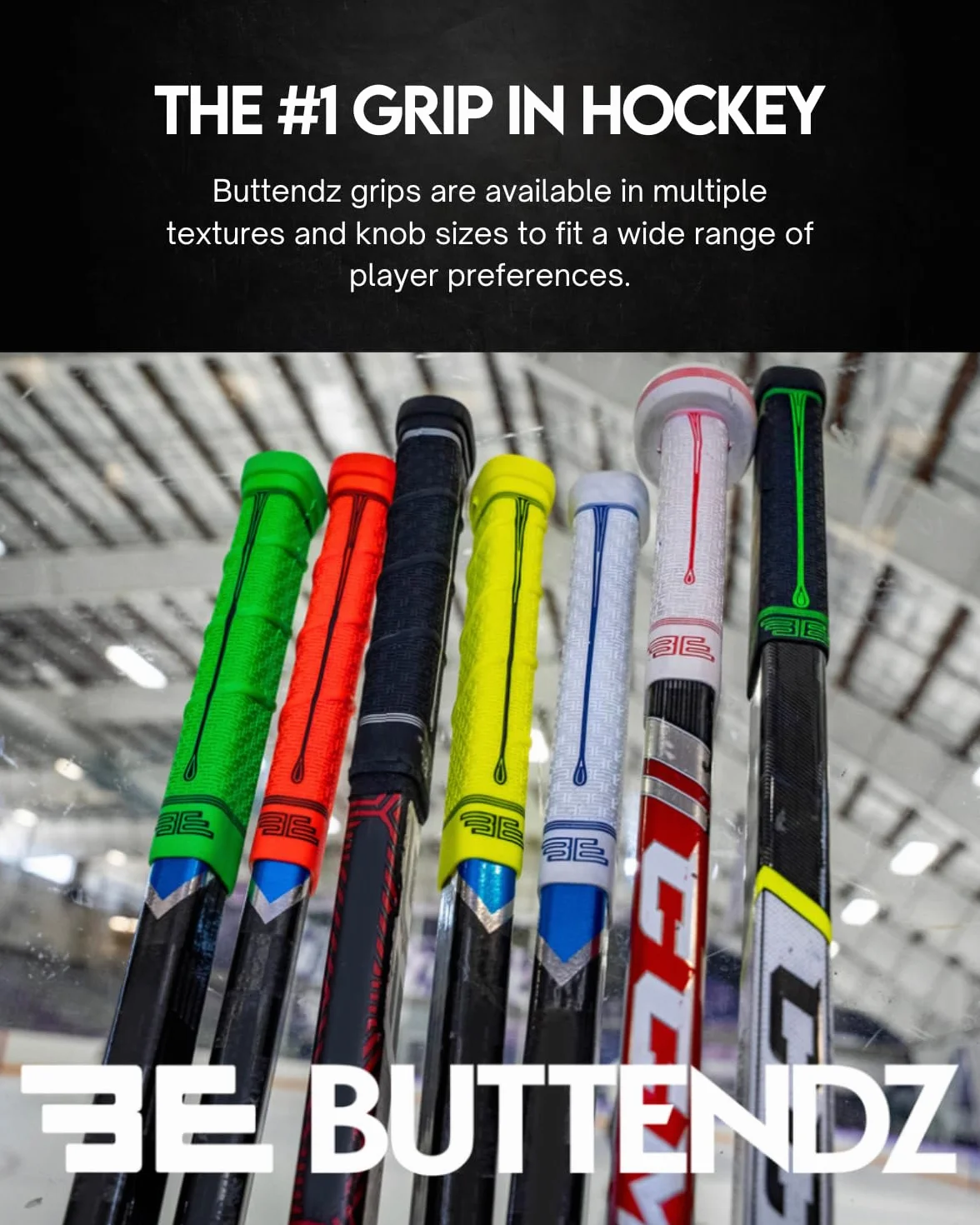Buttendz Future Rubber Poignée de hockey de rechange – Bouton abaisseur, bouton de joueur à deux niveaux avec tourbillon, s'adapte à toutes les tailles de bâtons pour un contrôle supérieur et une