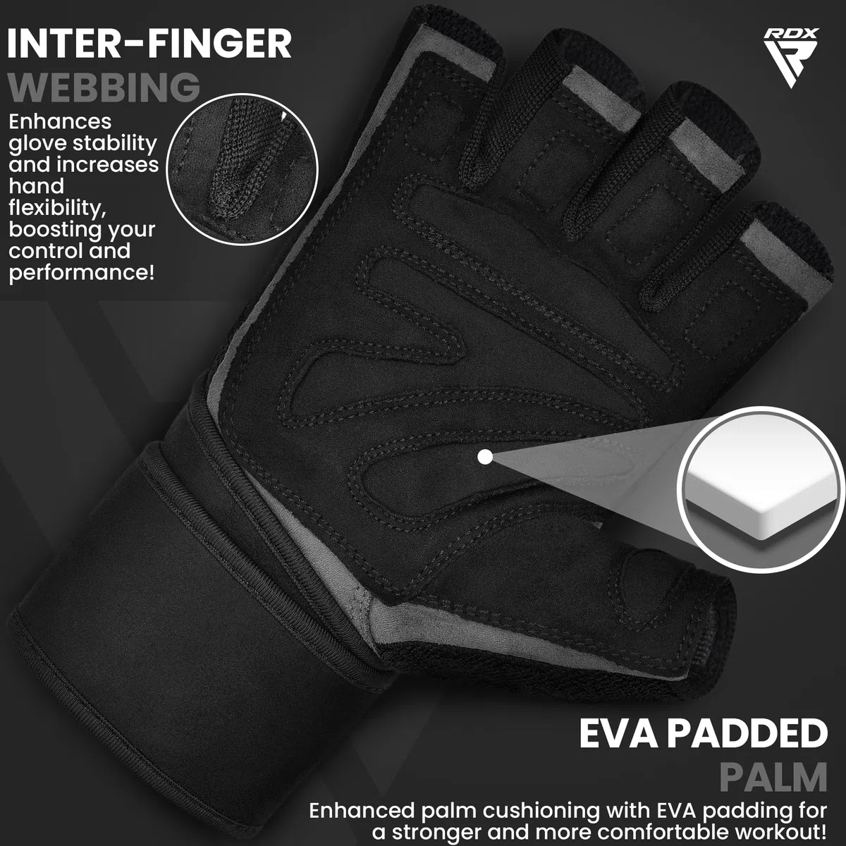 RDX Gants de Musculation Poignet Workout Fitness Entrainement Gymnastique Powerlifter Gym Gloves Perméable à l'air Halterophilie