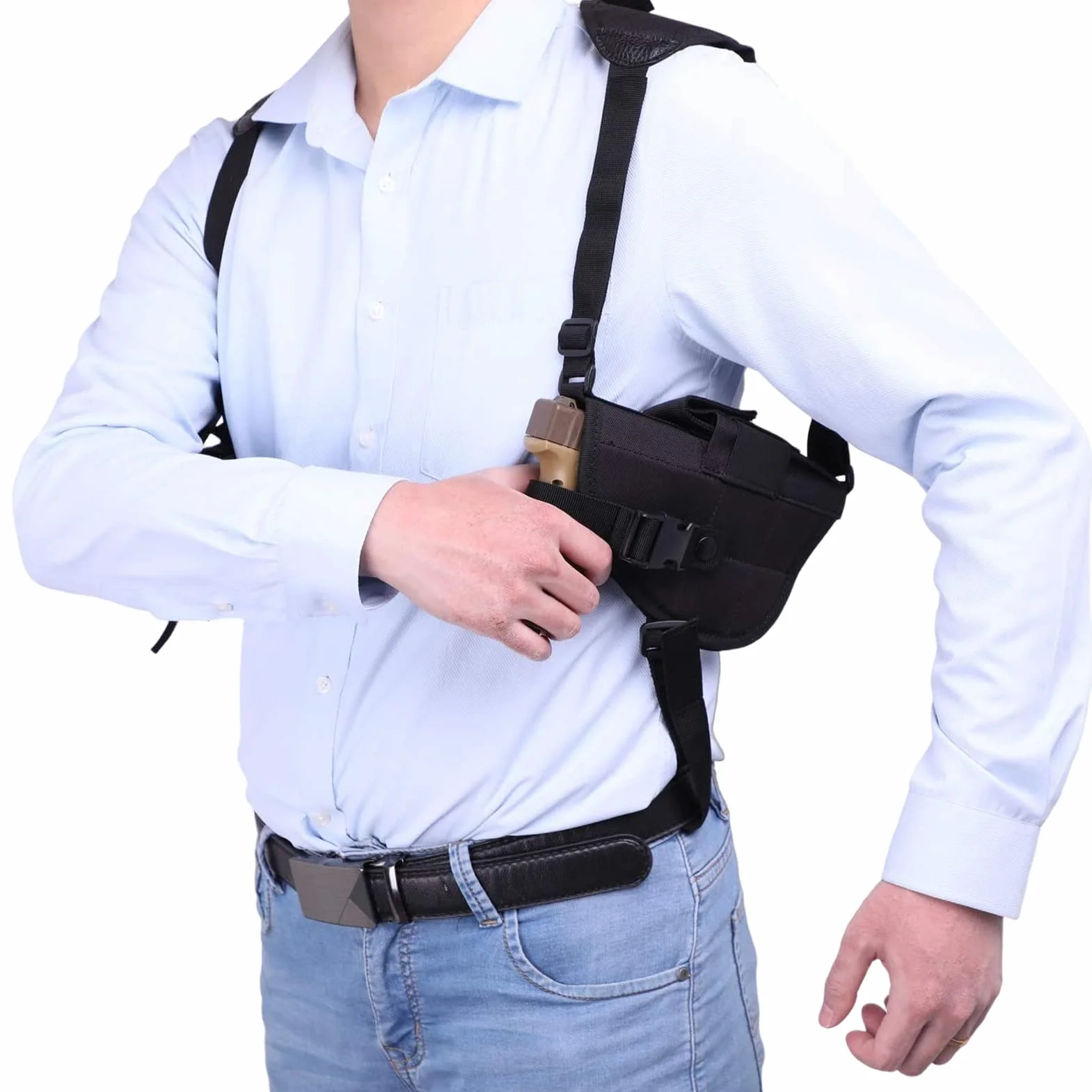 ZONSUSE Holster Epaule,Vertical Épaule Holster,Etui à Pistolet Dissimulé, Sangle Réglable avec Poches pour Magazines pour Pistolet Airsoft Police Entraînement Autodéfense Chasse
