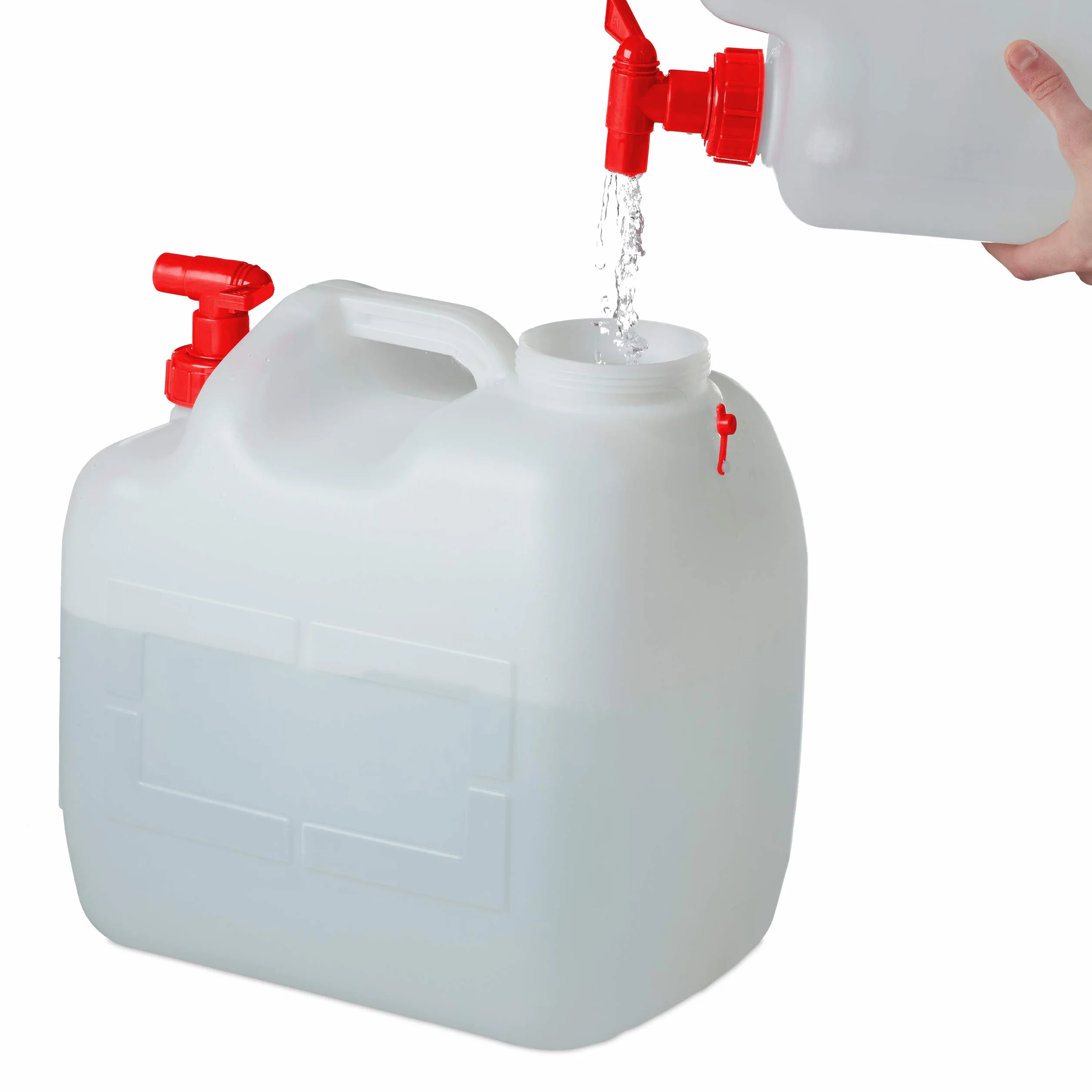 Relaxdays Jerricane d’Eau avec Robinet, Couvercle à Visser, bidon à Eau de Camping, 23 L, sans BPA, Blanc-Rouge
