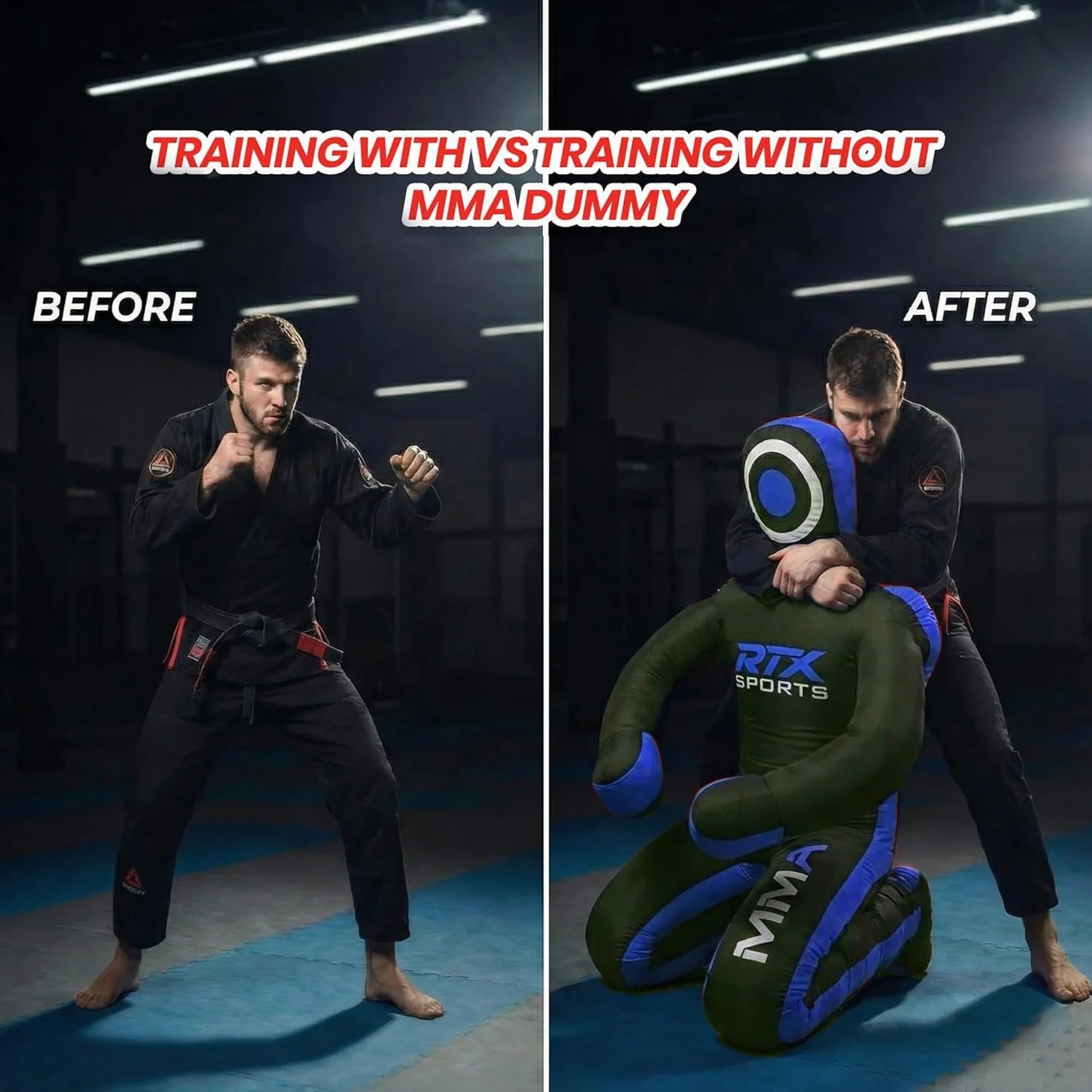 RTX MMA Judo Grappling Dummy | Vide | Sac de frappe pour Jiu Jitsu brésilien | Lutte, arts martiaux, autodéfense, karaté, entraînement de submission | Position assise en toile factice
