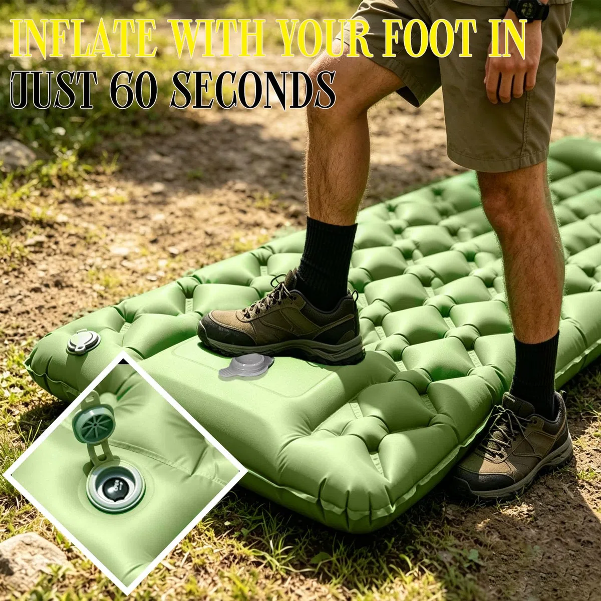 Matelas Gonflable 1 Place 190*60cm,Matelas Gonflant Camping Ultra Léger avec Pompe à Pied Oreiller,Ripstop,Anti-Fuite,Étanche,Portable et Compact pour Camping,Voyage, Randonnée,Capacité Charge 160KG
