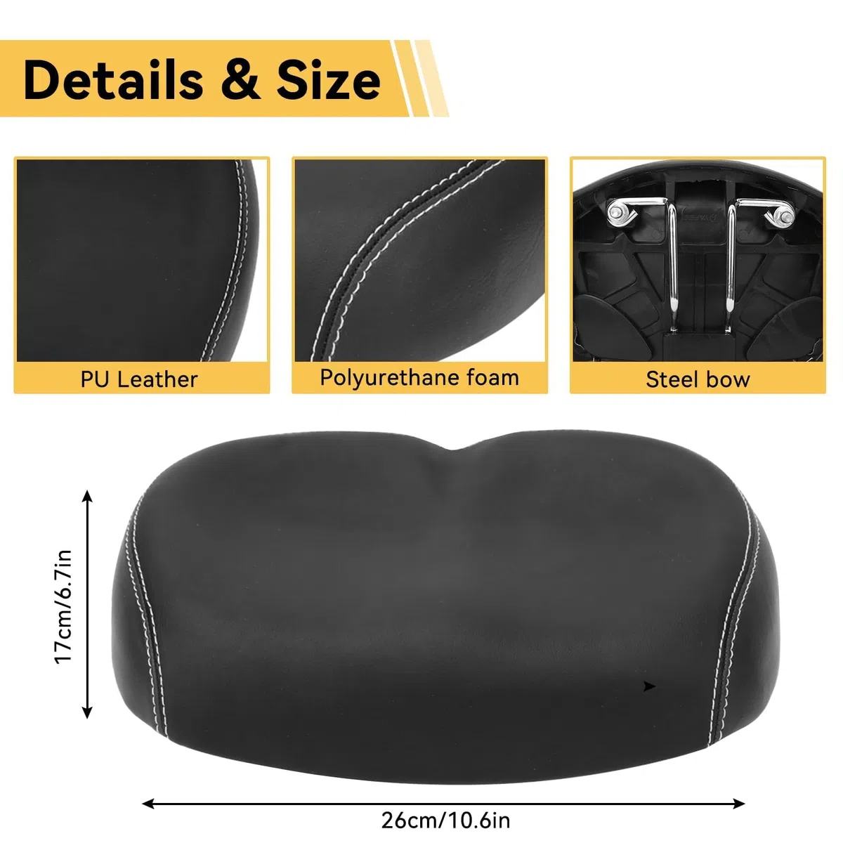 Siège de Vélo Confortable Surdimensionné, Selle de Vélo en Cuir PU Élargir Respirante Coussin Mousse de Remplacement Large Universel pour Homme et Femme (Noir)