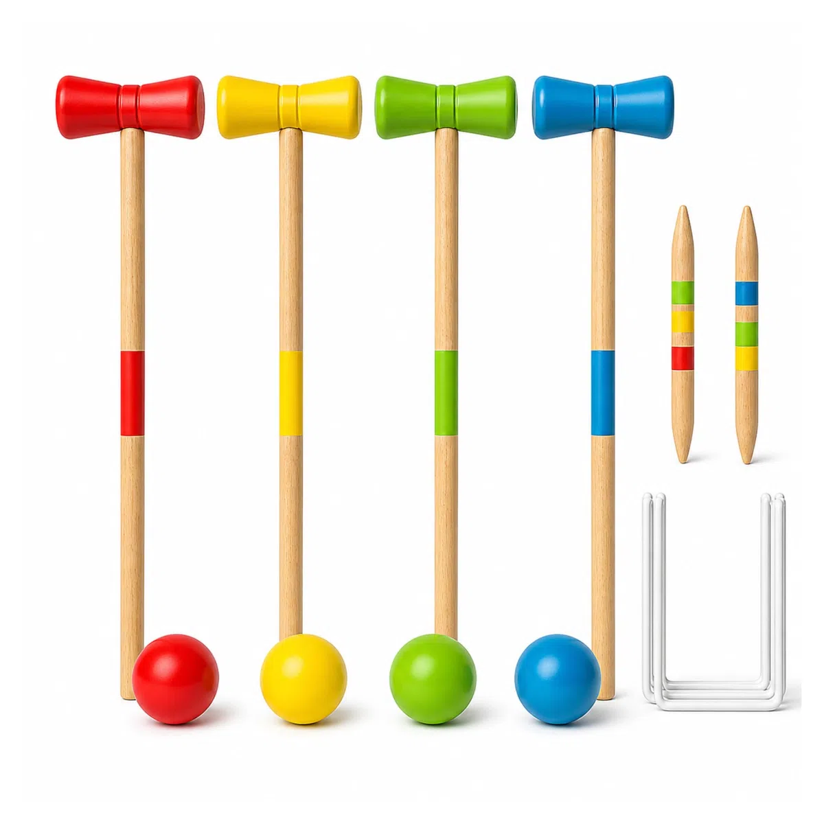 GRENADINE BOUTIQUE Jeu De Croquet Bois Set Complet – Maillets Boules Arceaux Piquets – Jeux Bois Exterieur Famille Activité Plein Air – Jeux en Bois Exterieur 4 Joueurs
