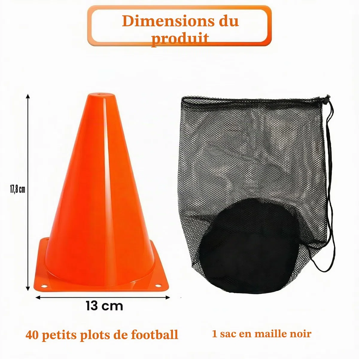 Lot de 40 cônes d'entrainement en Plastique pour activités de Plein air et événements festifs Orange 17,8 cm