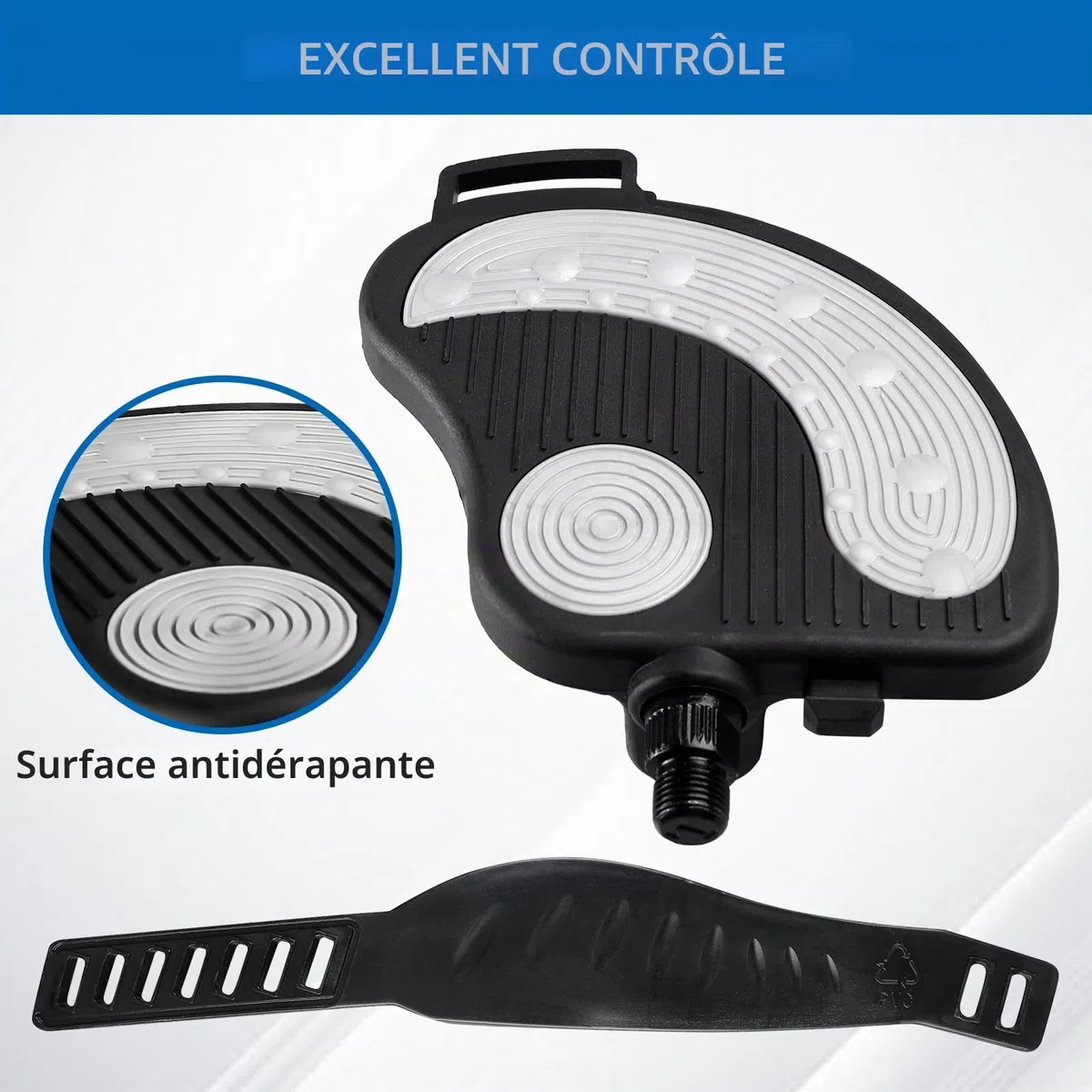 Pédales de vélo d'appartement avec sangles réglables - Filetage 9/16 - Surface antidérapante - Pédales de rechange pour vélo d'appartement, vélo de fitness d'intérieur