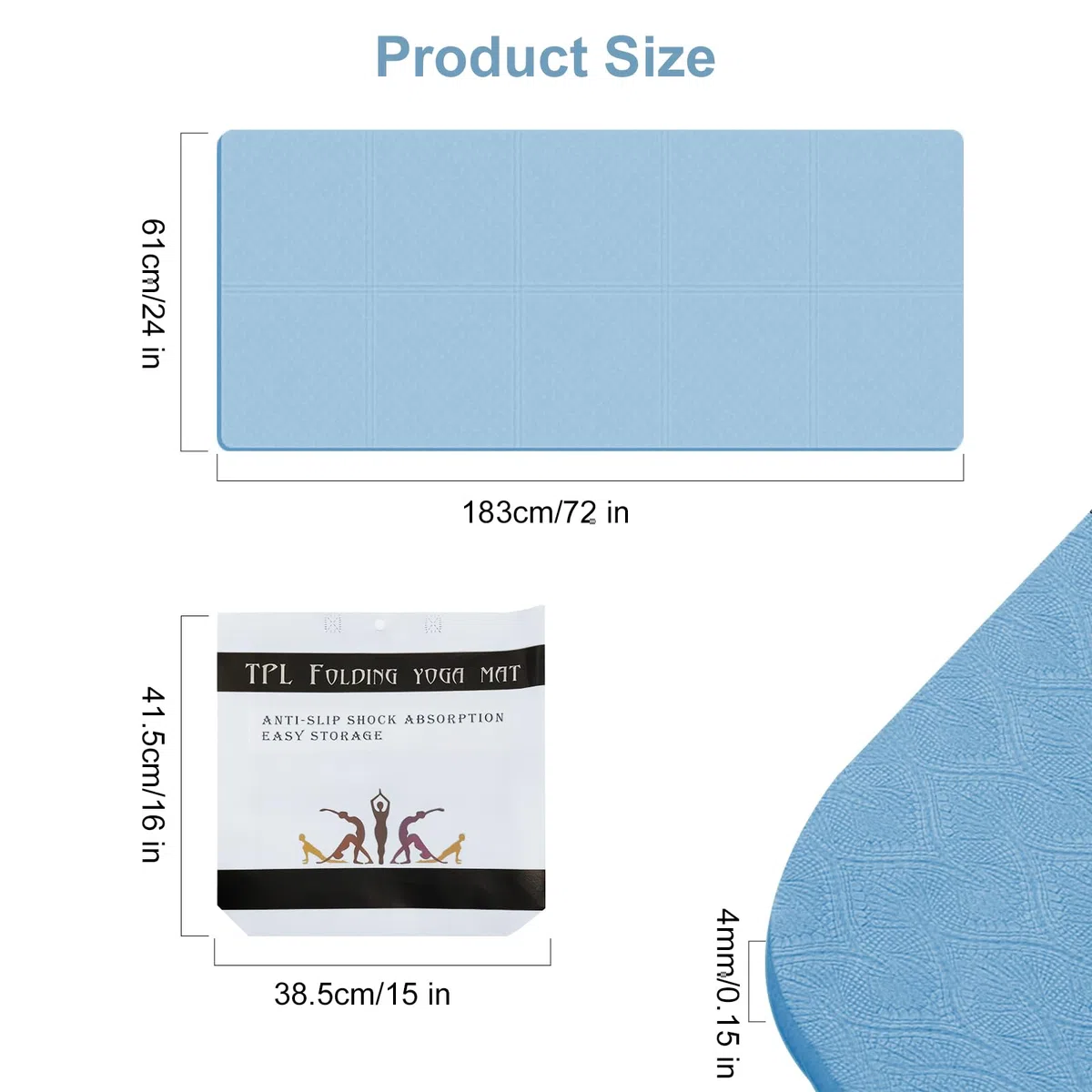 Tapis de Yoga 183x61cm, Yoga d'exercice Tapis de Sol Rembourré, Tapis de Gymnastique, Rangement Pliable, Tapis Yoga pour Tapis de Course, Cycles, Rameurs, Crosstrainers et Autres