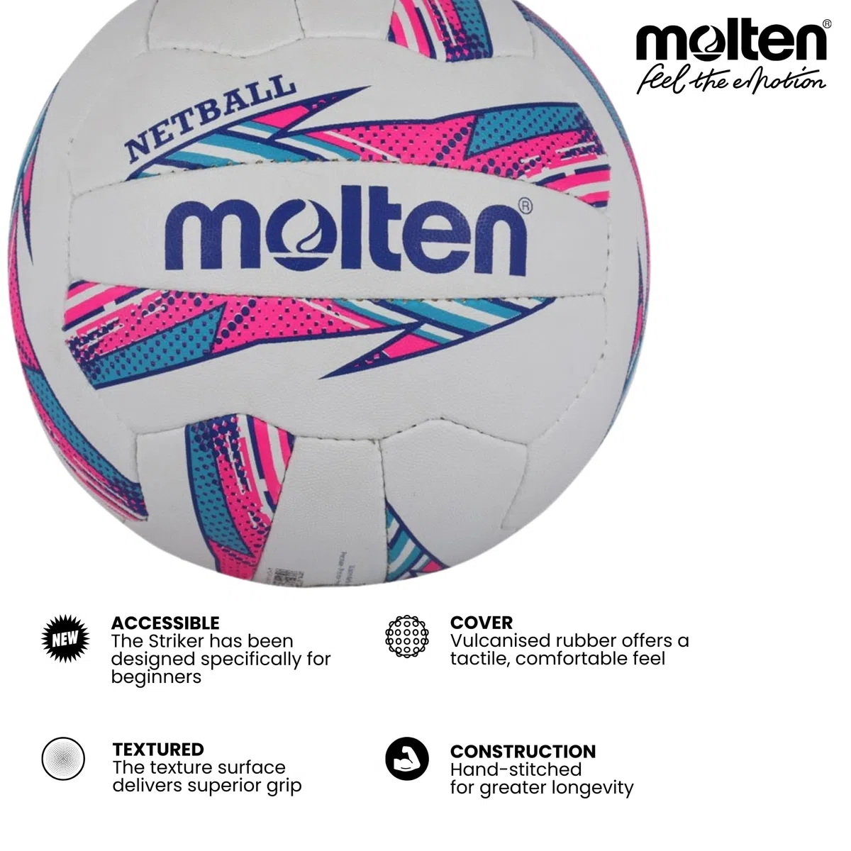 Molten Femme Striker Netball Club et Match Level, Rose/Bleu, Taille 5