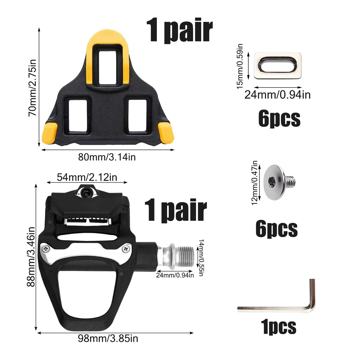1 Paire de Repose Pieds Pédales à Clic pour Vélo de Route en Aluminium Noir avec à Languettes Antidérapantes Pédales de Vélo SPD Compatible avec Le Système SPD SL pour Le Vélo de Route