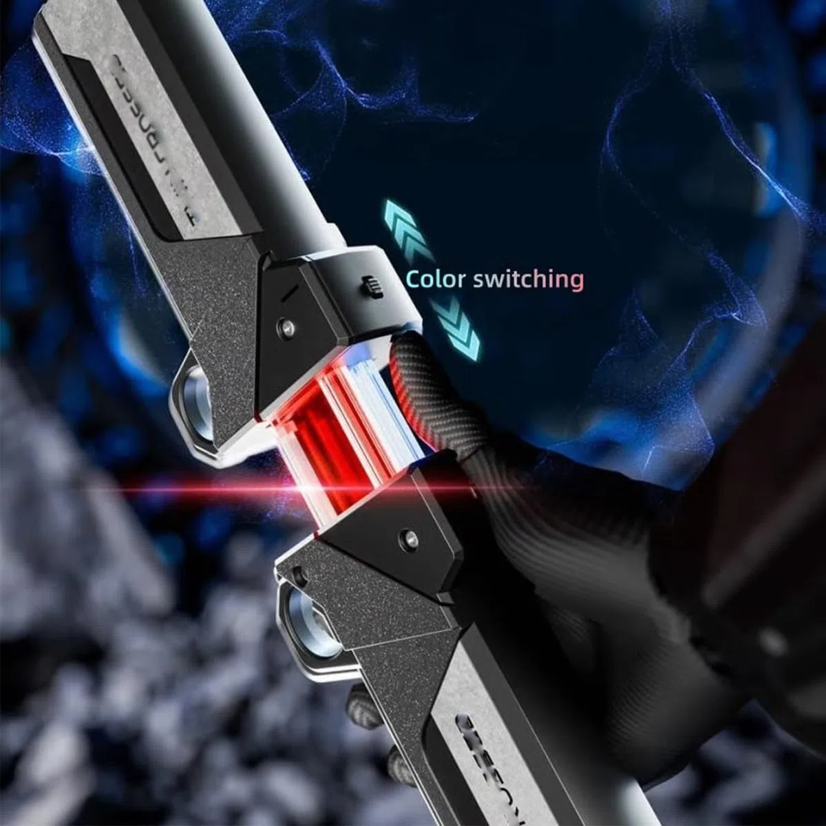 Sabre laser rétractable enfichable, sabre lumineux LED 2 en 1 avec capteur de mouvement, épée lumineuse à double lame, épée réversible à poignée rotative du bout des doigts, pour cosplay (1set)