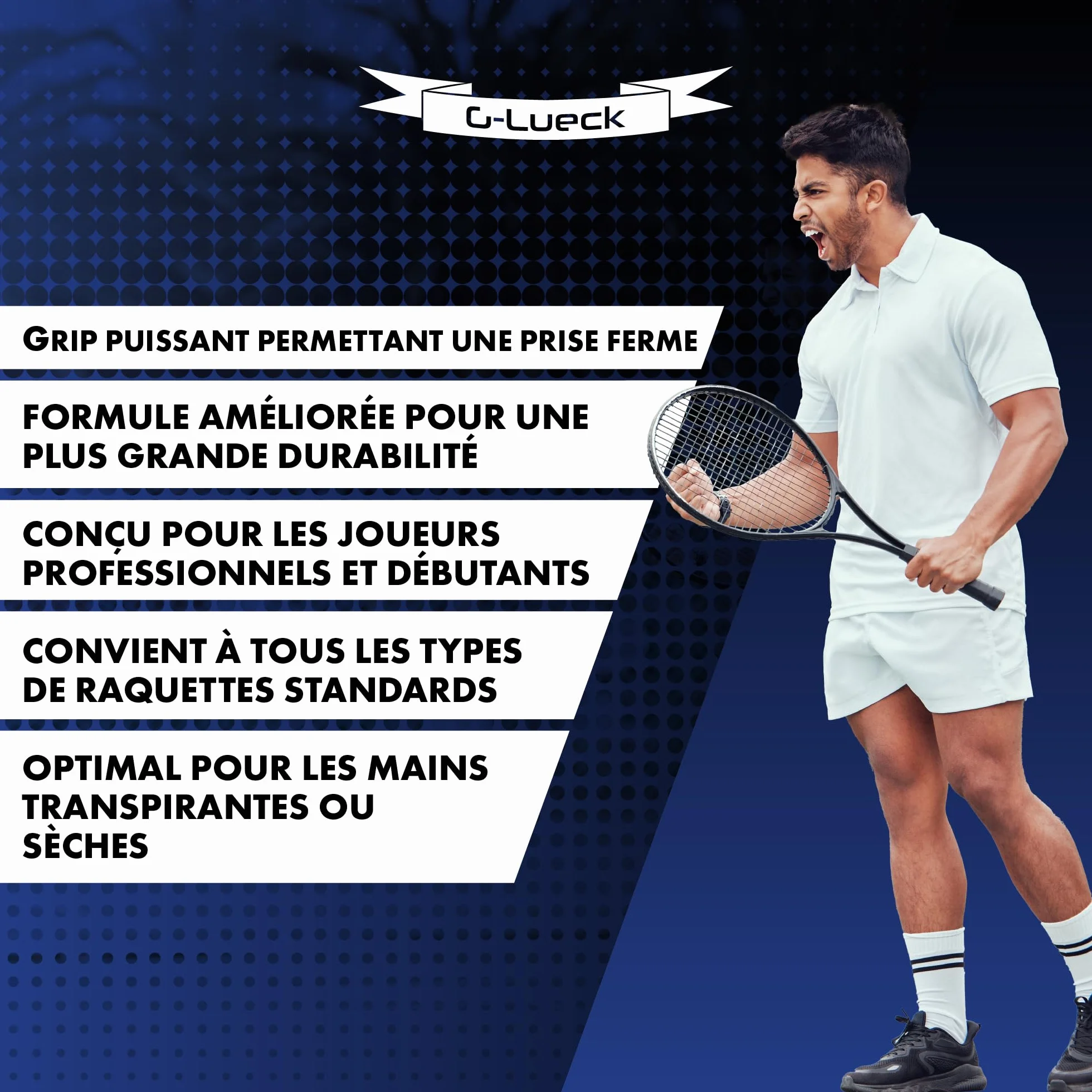 G-Lueck Lot de 27 Surgrips de Tennis Premium - Power Touch - Haute adhérence, Longue durée de Vie - 0,60mm d'épaisseur | Overgrips pour Raquettes de Padel, Squash, Badminton | Antidérapant