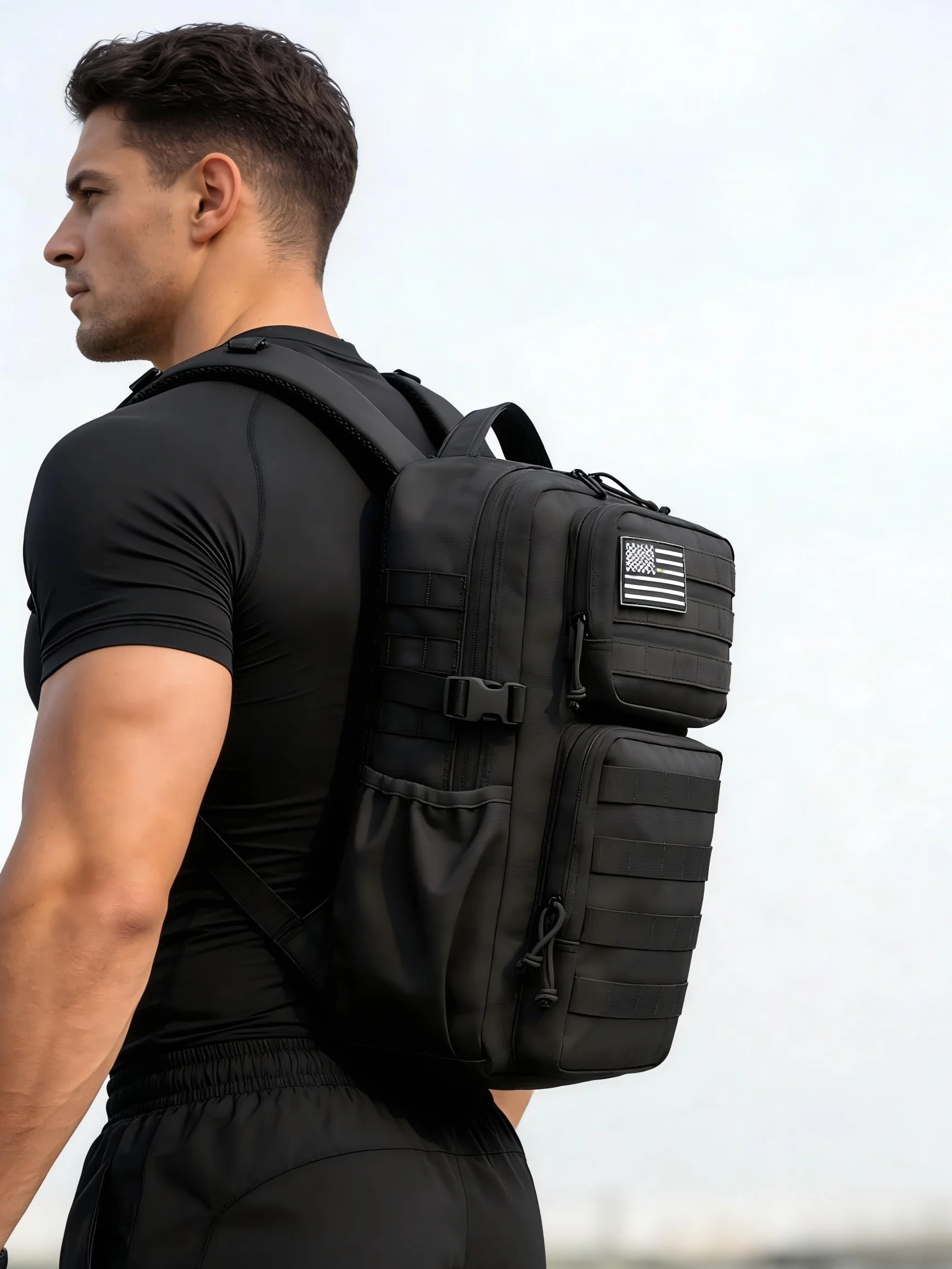 Sac à dos tactique militaire pour homme - Étanche - Sac d'assaut de 3 jours - Sac Molle avec porte-bouteille d'eau, Noir , 25L
