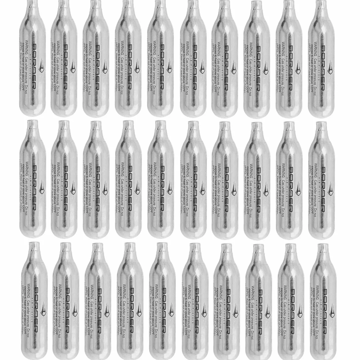 BORNER - Bouteilles de CO2 haute performance | Capsules d'air comprimé avec charges de 12 g pour armes d'airsoft ou pistolets à plombs et à chevrotines (30 bouteilles)
