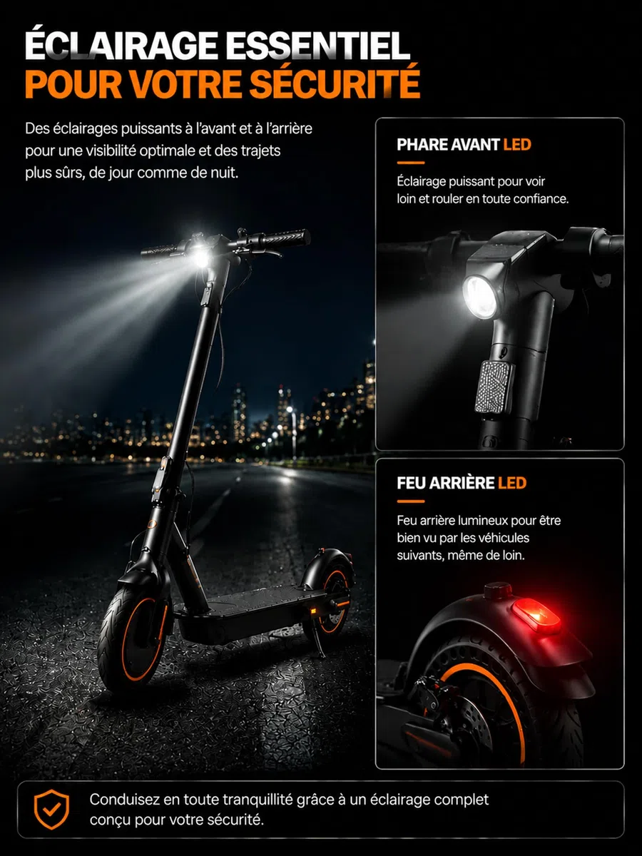 Trottinette Électrique Ado & Adulte – 500W, 4Ah-7.5AH, Autonomie 12-30km, Pneus 8.5" Gonflables, Double Freinage, Pliable - Siège (en Option)