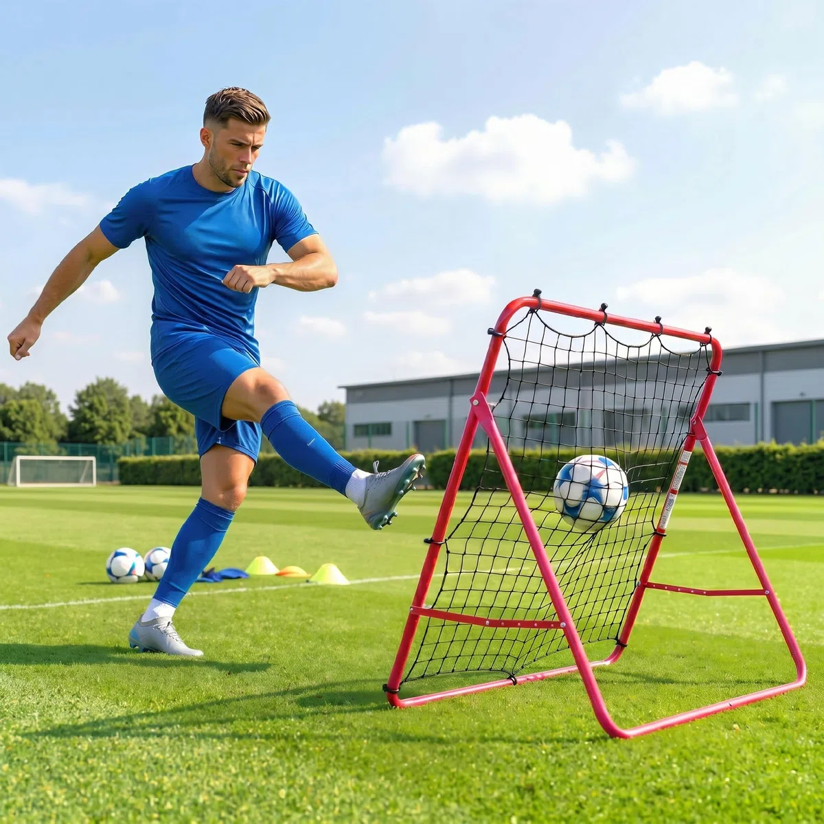 SPORTNOW Filet de Rebond Football Portable, 5 Angles Réglables en Acier et Nylon à Double Couche, pour l'Entraînement au Football Tennis Handball, 103x72x89cm, Rouge