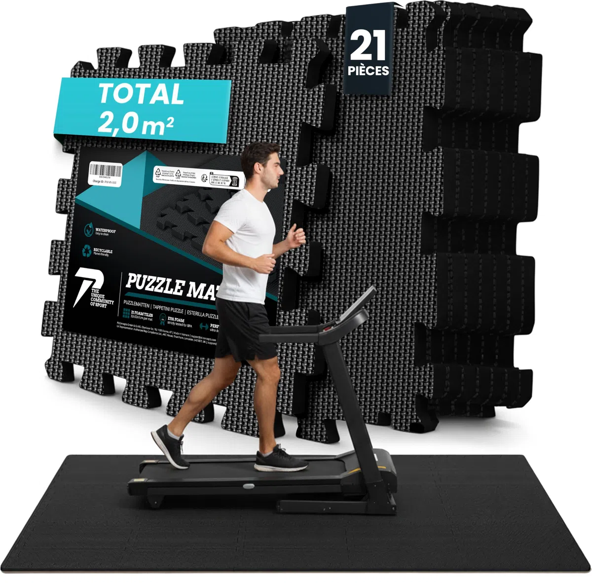 Tapis de Sport【Lot de 21 Tapis Puzzle】 EVA Tapis de Gym Antidérapant – Tapis de Sol a la Maison Gymnastique Fitness - Dalle Mousse Anti Vibration Revetement de Sol – Musculation Tatami Garage Piscine
