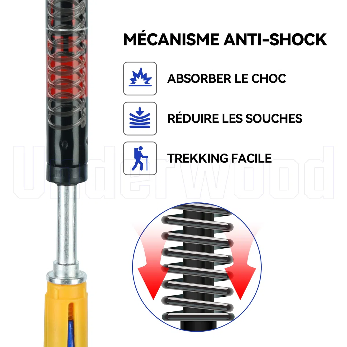 Bâton de Randonnée pour Femme et Homme, Bâton de Nordique 1/2 pièce pour Le Trekking, Bâton de Marche en Aluminium 60-135 cm, Bâton de Marche Réglable avec Absorption Anti-Choc