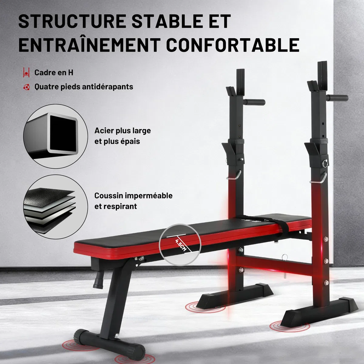 ISE Banc de Musculation Pliable, Banc Musculation Complet Réglable avec Support de Barres pour Haltère et Station à Dips, Bancs de Musculation Réglables, Rack Musculation Homme Sport Maison