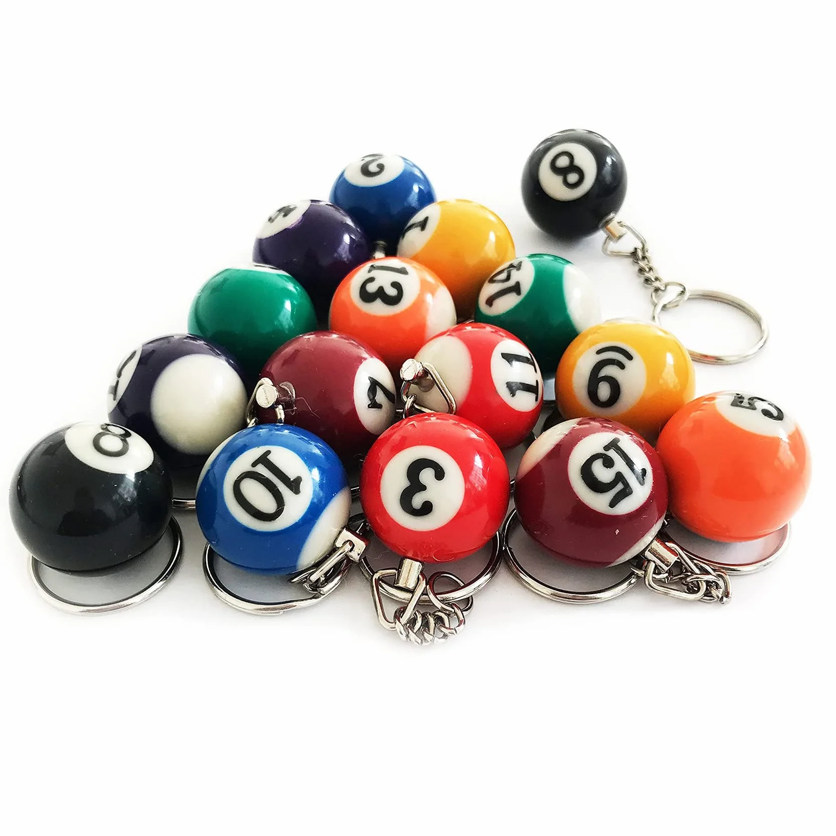 Lot de 16 boules de billard colorées pour porte-clés