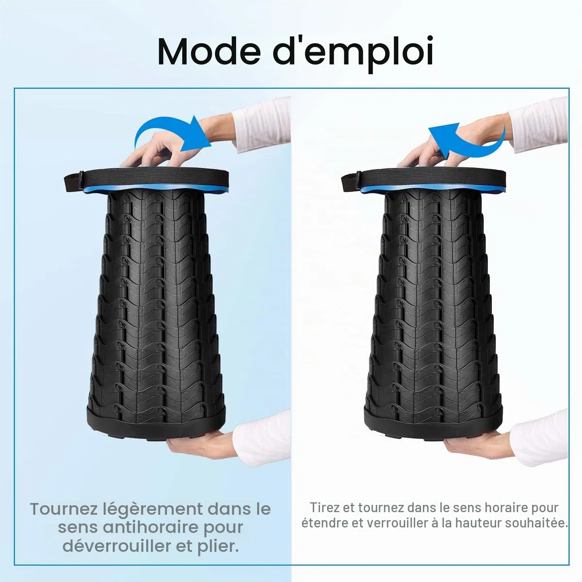 AOKITO Tabouret Pliant,Tabouret Portable de Deuxième Génération, Léger et Stable, Réglable en Hauteur, Charge de 397 LB, pour L'extérieur, Randonnée, Pêche, Barbecue, Intérieur, Voyage, Fête (Bleu)