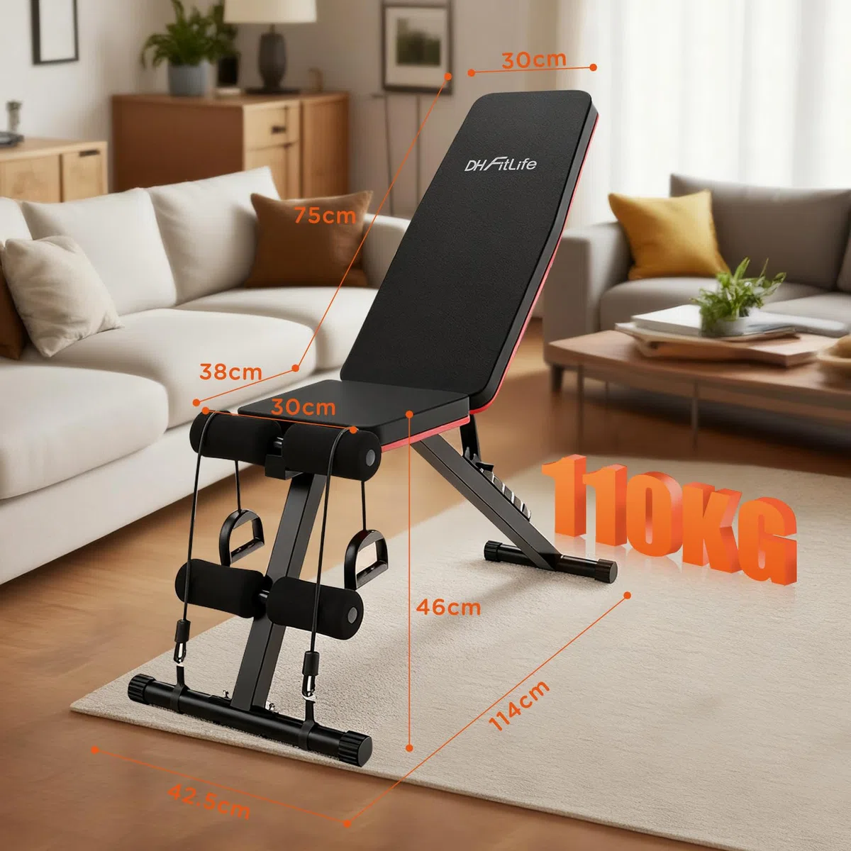 DH FitLife Banc pliable 8 en 1 | Gain de place 80% | Banc de musculation réglable et incliné | Appareil d’abdominaux pour entraînement complet à domicile