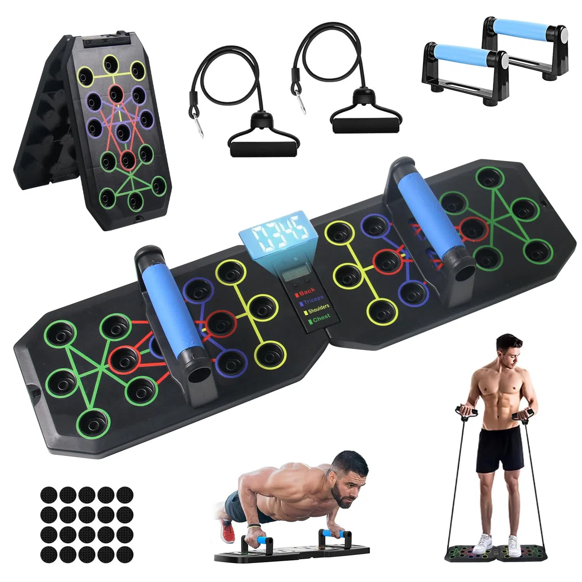 Planche de Pompes Pliable avec Compteur Intelligent, Tapis de Push Up Multifonctionnel Poignées Antidérapantes pour Musculation, Fitness Maison et Entraînement Complet du Haut du Corps